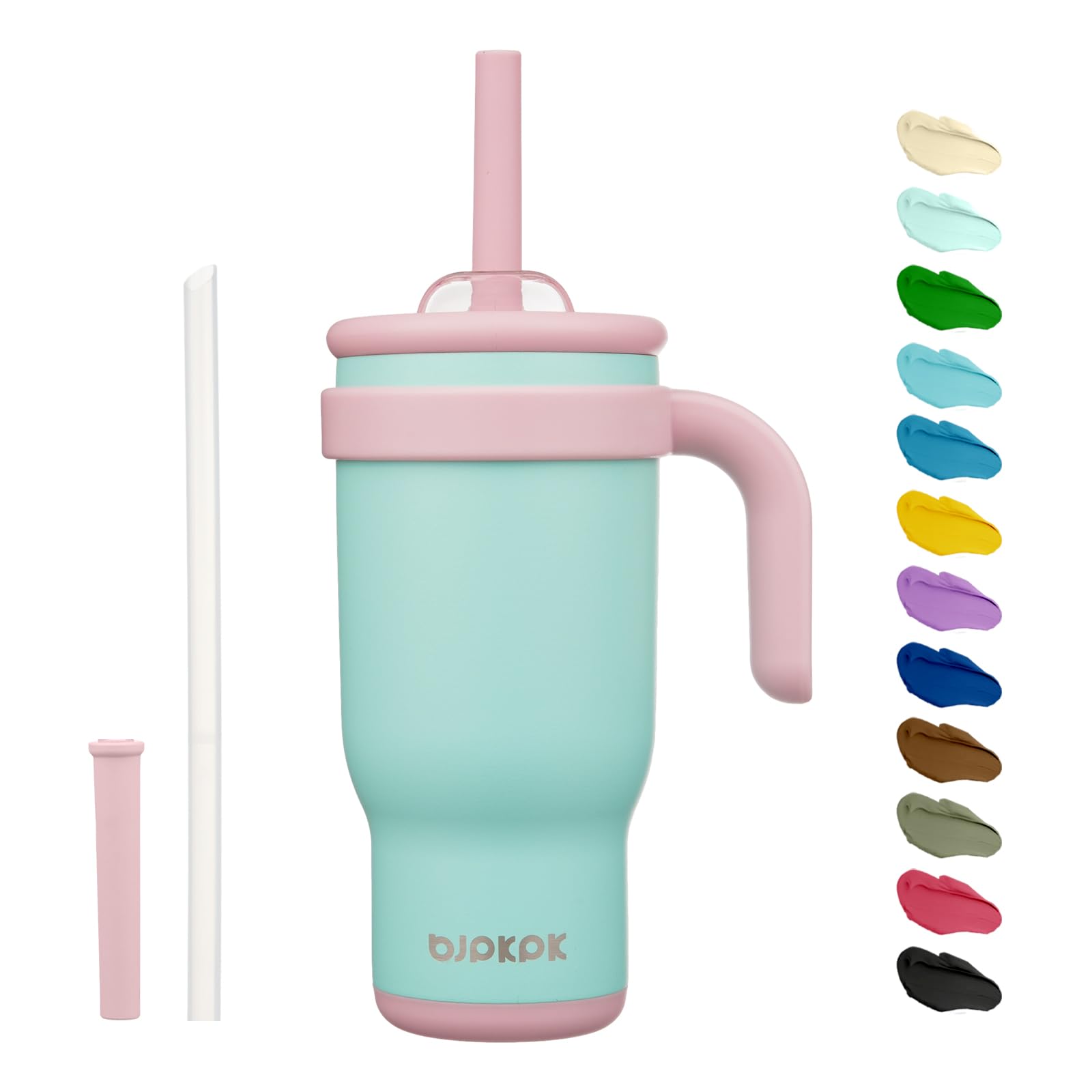 BJPKPK 40 OZ Insulated Travel Tumbler with Handle and Straw, Stainless Steel Water Bottle, Double Wall Vacuum Insulated Mug, for Work, Car, Travel, Olive Green