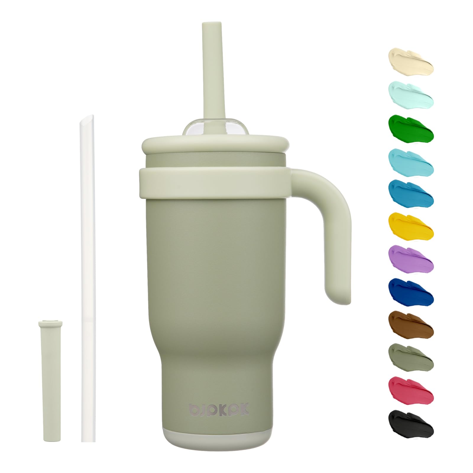 BJPKPK 40 OZ Insulated Travel Tumbler with Handle and Straw, Stainless Steel Water Bottle, Double Wall Vacuum Insulated Mug, for Work, Car, Travel, Olive Green