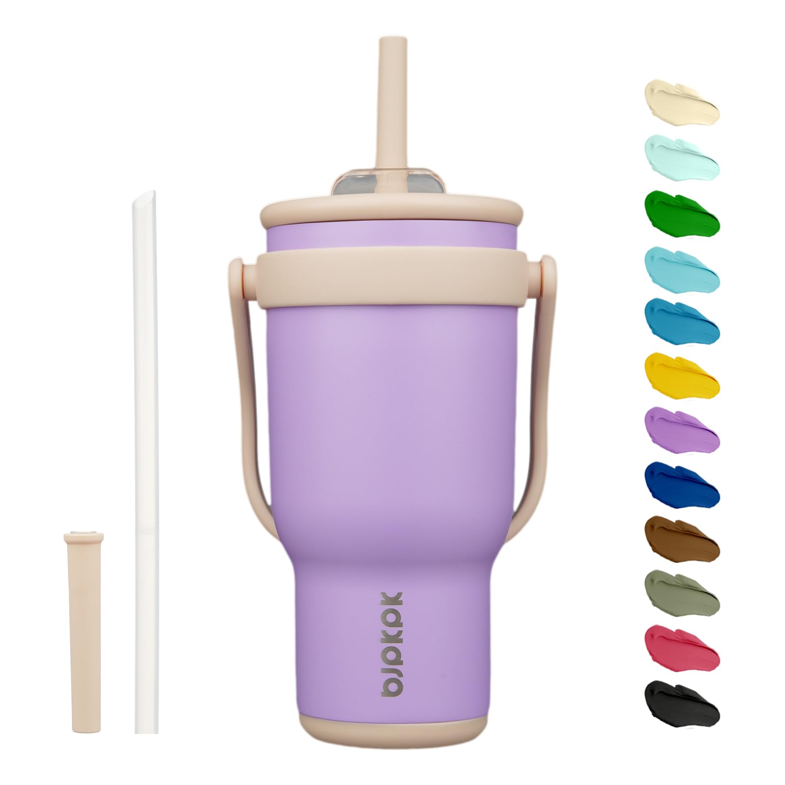 BJPKPK 40 OZ Insulated Travel Tumbler with Handle and Straw, Stainless Steel Water Bottle, Double Wall Vacuum Insulated Mug, for Work, Car, Travel, Olive Green