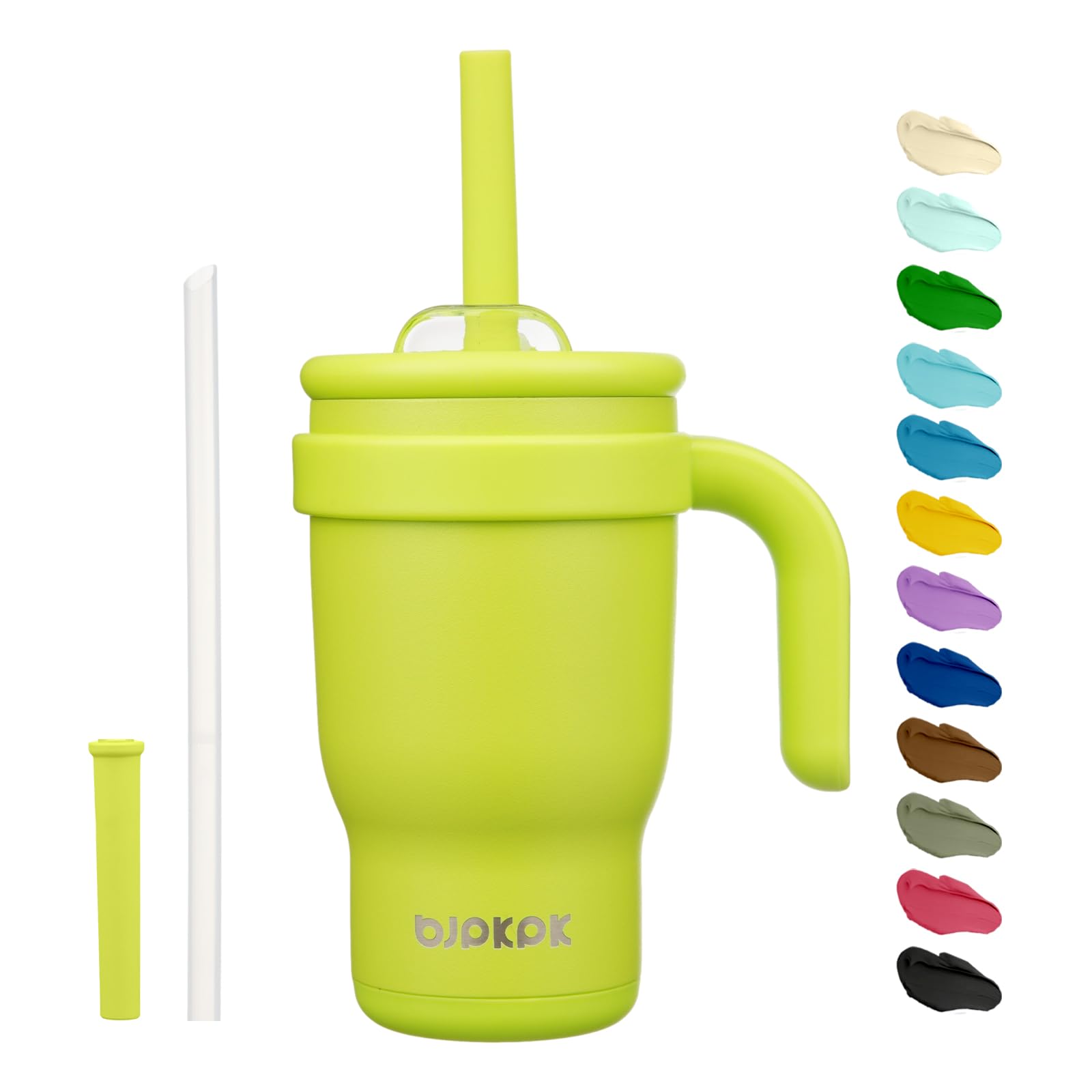 BJPKPK 40 OZ Insulated Travel Tumbler with Handle and Straw, Stainless Steel Water Bottle, Double Wall Vacuum Insulated Mug, for Work, Car, Travel, Olive Green