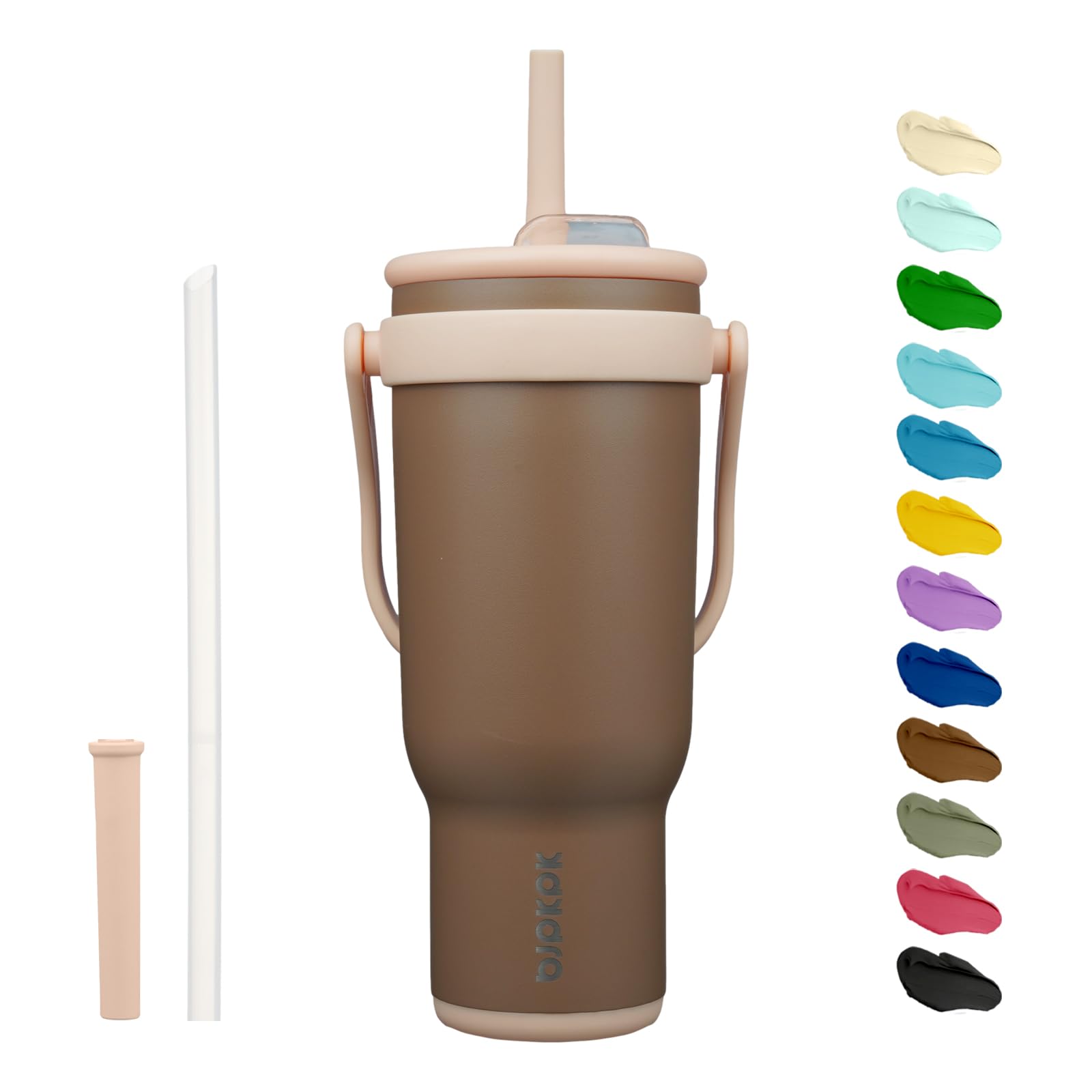 BJPKPK 40 OZ Insulated Travel Tumbler with Handle and Straw, Stainless Steel Water Bottle, Double Wall Vacuum Insulated Mug, for Work, Car, Travel, Olive Green