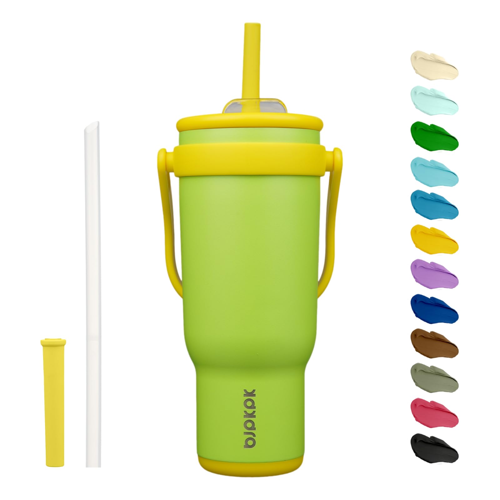 BJPKPK 40 OZ Insulated Travel Tumbler with Handle and Straw, Stainless Steel Water Bottle, Double Wall Vacuum Insulated Mug, for Work, Car, Travel, Olive Green