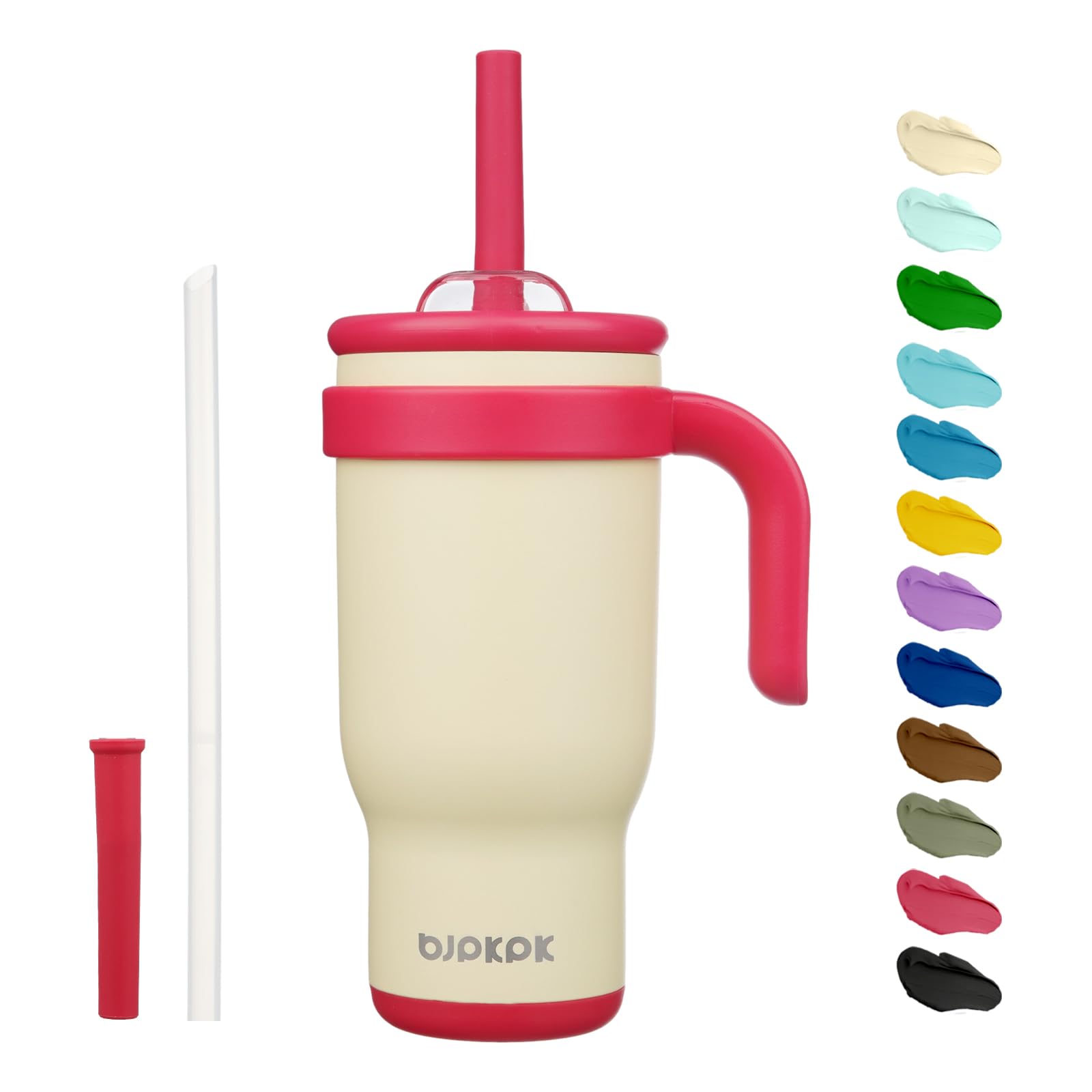 BJPKPK 40 OZ Insulated Travel Tumbler with Handle and Straw, Stainless Steel Water Bottle, Double Wall Vacuum Insulated Mug, for Work, Car, Travel, Olive Green