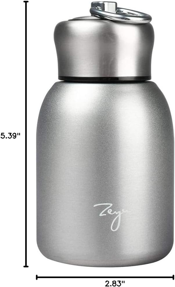 Mini Vacuum Insulated Water Bottle,Mini Water Bottles,9 oz Vacuum Bottle with Leakproof Stainless Water for Coffee Hot and Cold Drink,Portable Sport (Silver)