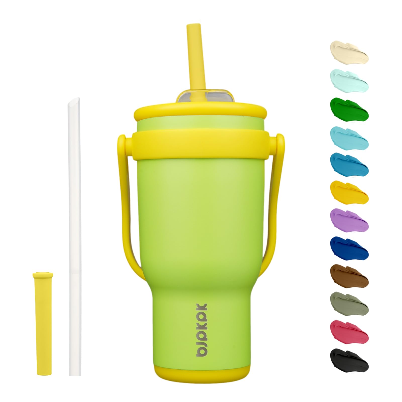 BJPKPK 40 OZ Insulated Travel Tumbler with Handle and Straw, Stainless Steel Water Bottle, Double Wall Vacuum Insulated Mug, for Work, Car, Travel, Olive Green