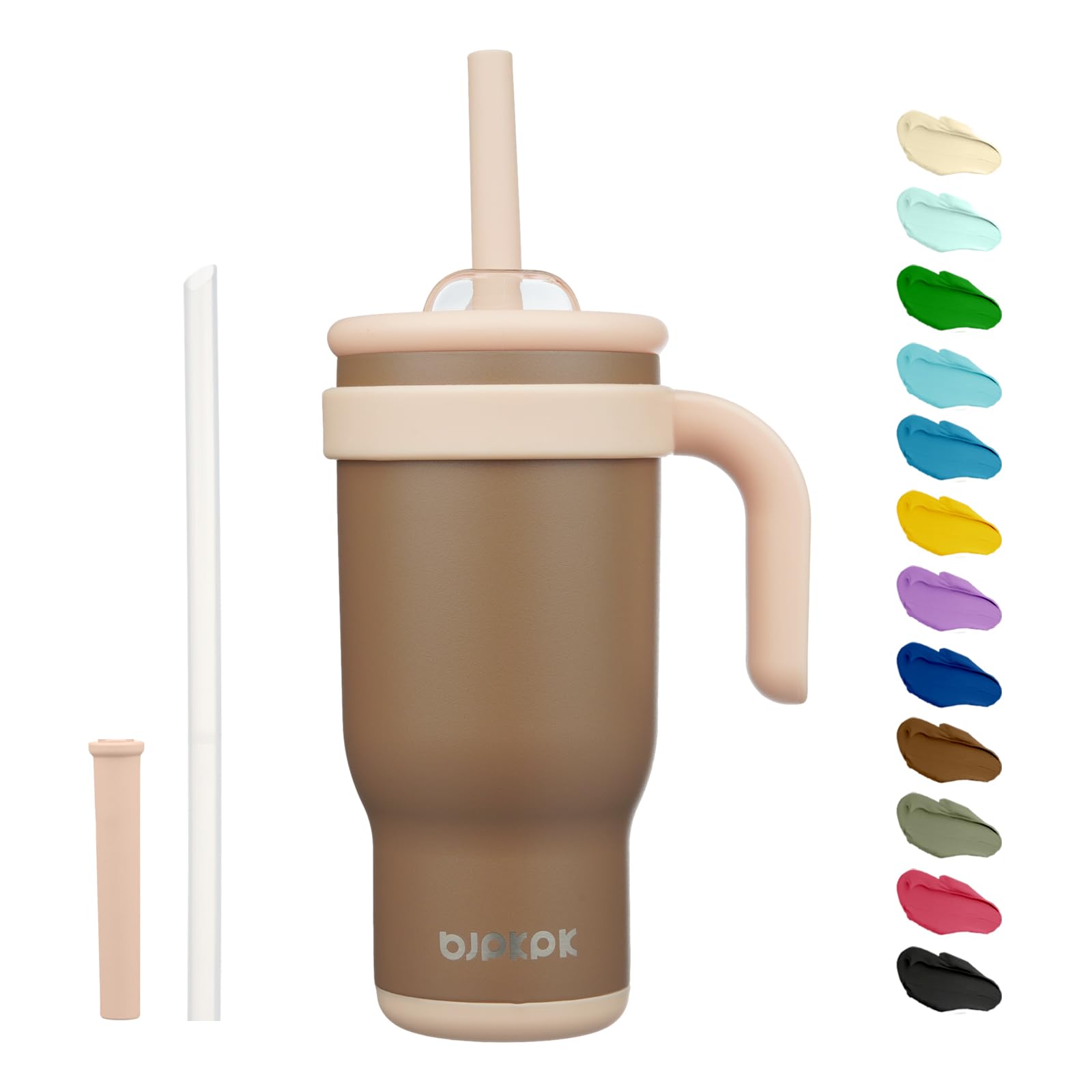 BJPKPK 40 OZ Insulated Travel Tumbler with Handle and Straw, Stainless Steel Water Bottle, Double Wall Vacuum Insulated Mug, for Work, Car, Travel, Olive Green