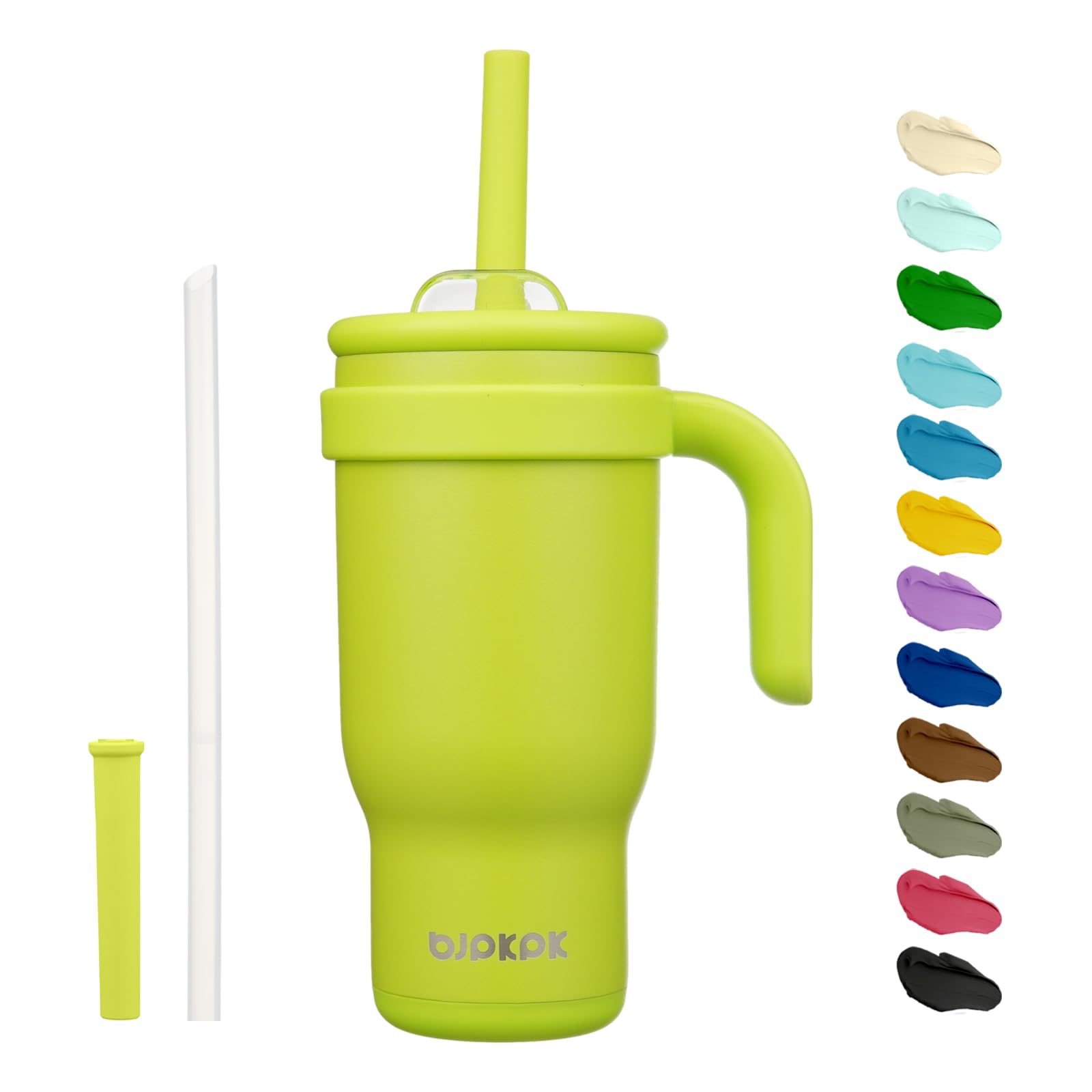 BJPKPK 40 OZ Insulated Travel Tumbler with Handle and Straw, Stainless Steel Water Bottle, Double Wall Vacuum Insulated Mug, for Work, Car, Travel, Olive Green