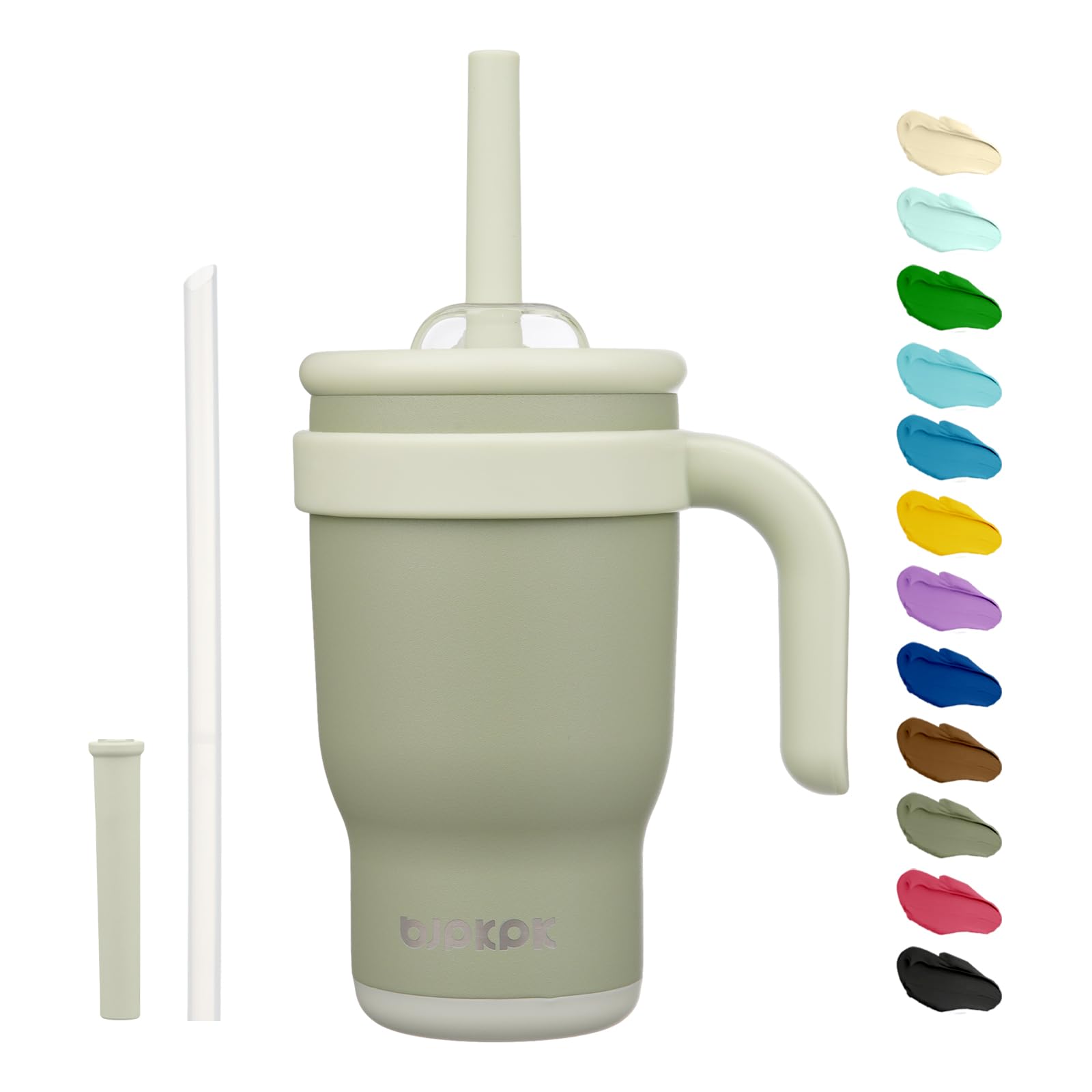 BJPKPK 40 OZ Insulated Travel Tumbler with Handle and Straw, Stainless Steel Water Bottle, Double Wall Vacuum Insulated Mug, for Work, Car, Travel, Olive Green