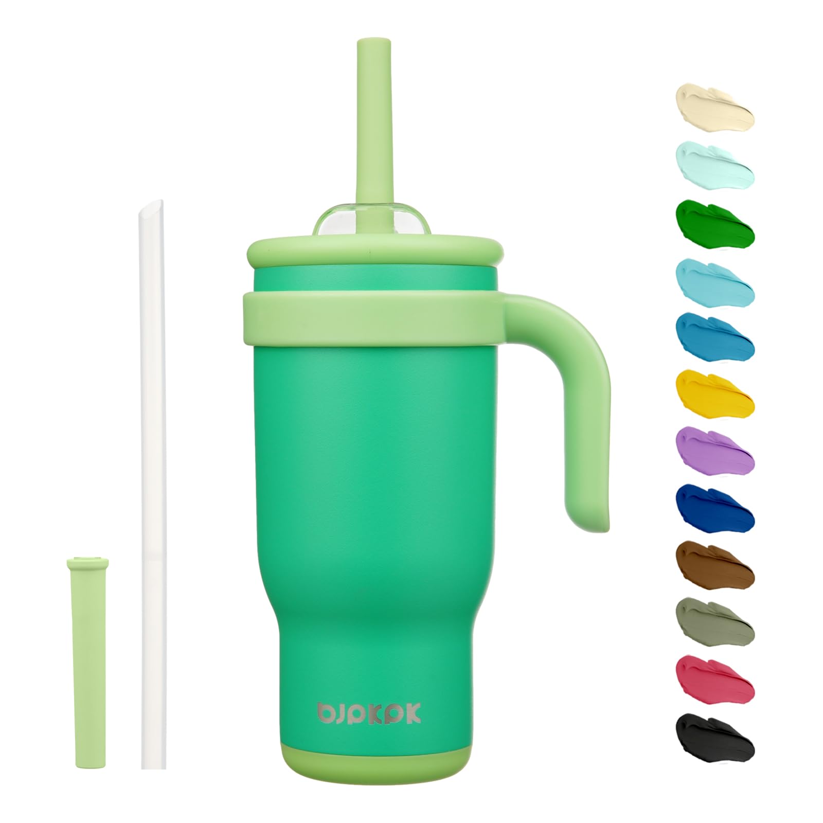 BJPKPK 40 OZ Insulated Travel Tumbler with Handle and Straw, Stainless Steel Water Bottle, Double Wall Vacuum Insulated Mug, for Work, Car, Travel, Olive Green