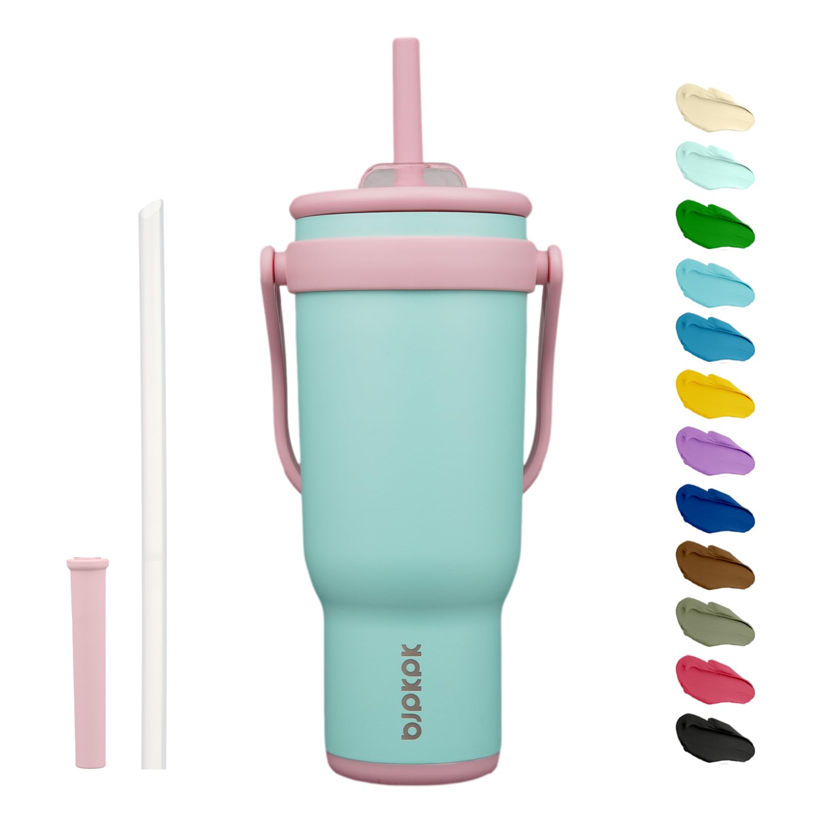 BJPKPK 40 OZ Insulated Travel Tumbler with Handle and Straw, Stainless Steel Water Bottle, Double Wall Vacuum Insulated Mug, for Work, Car, Travel, Olive Green