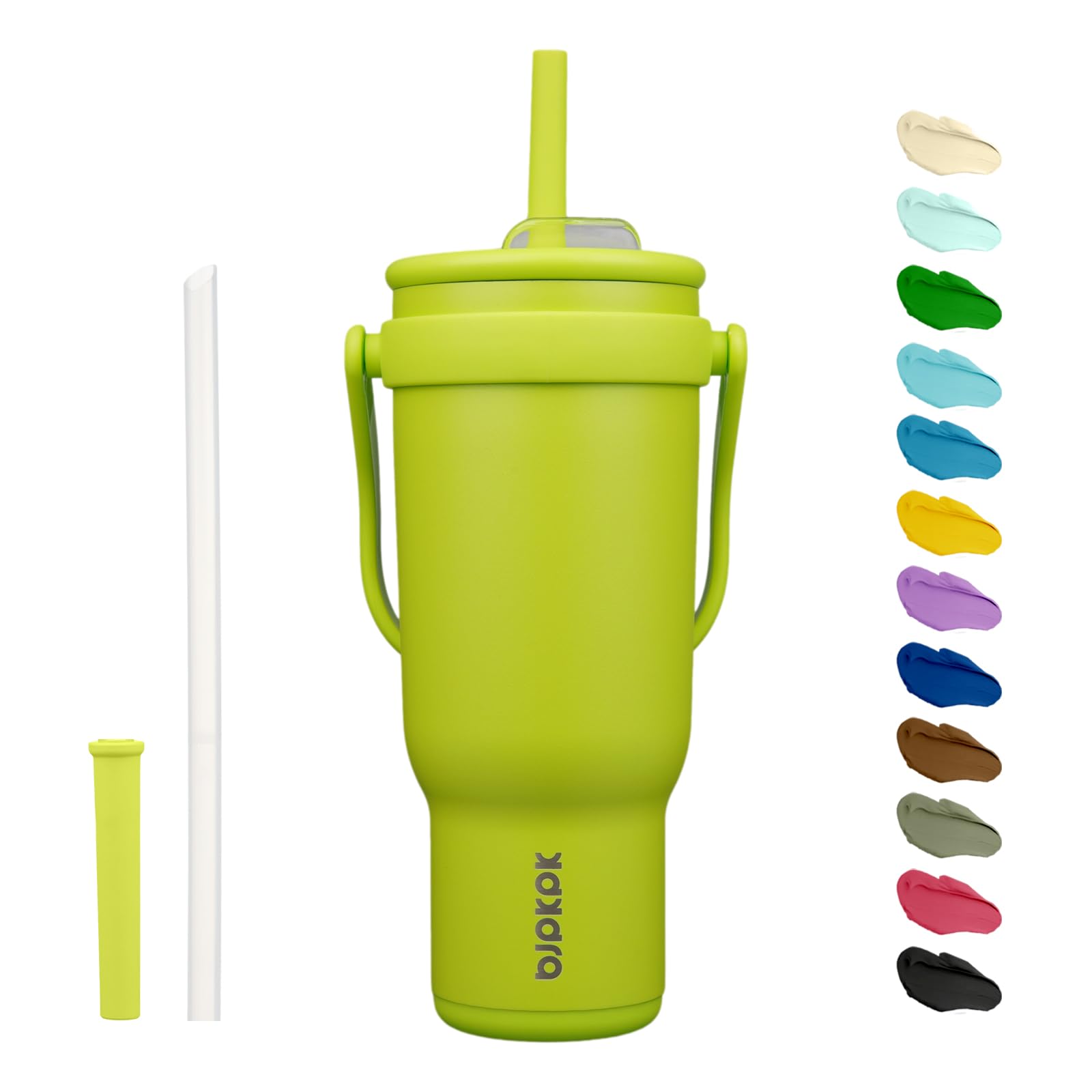 BJPKPK 40 OZ Insulated Travel Tumbler with Handle and Straw, Stainless Steel Water Bottle, Double Wall Vacuum Insulated Mug, for Work, Car, Travel, Olive Green