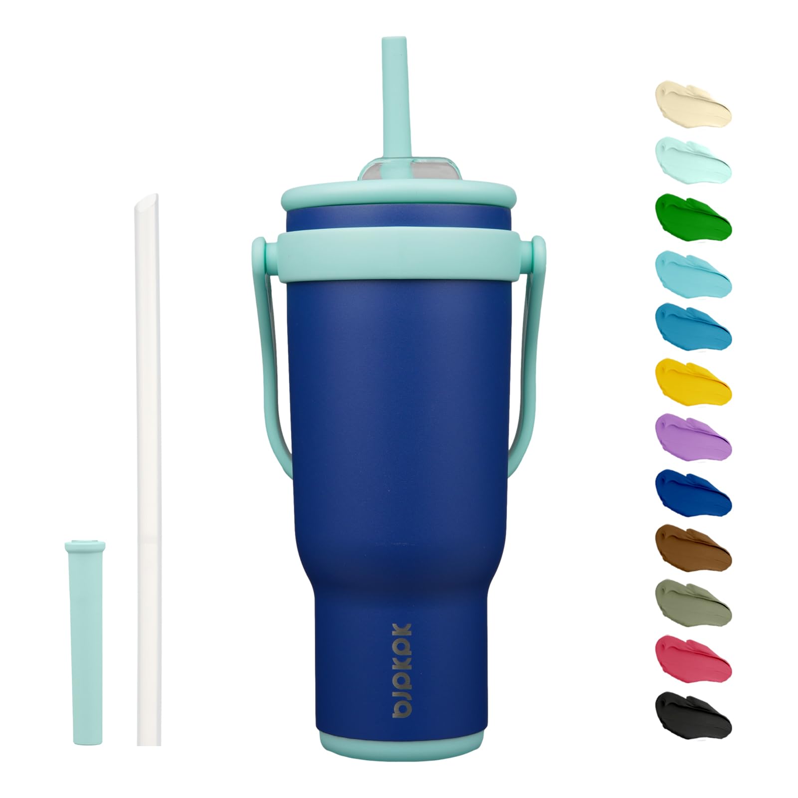 BJPKPK 40 OZ Insulated Travel Tumbler with Handle and Straw, Stainless Steel Water Bottle, Double Wall Vacuum Insulated Mug, for Work, Car, Travel, Olive Green