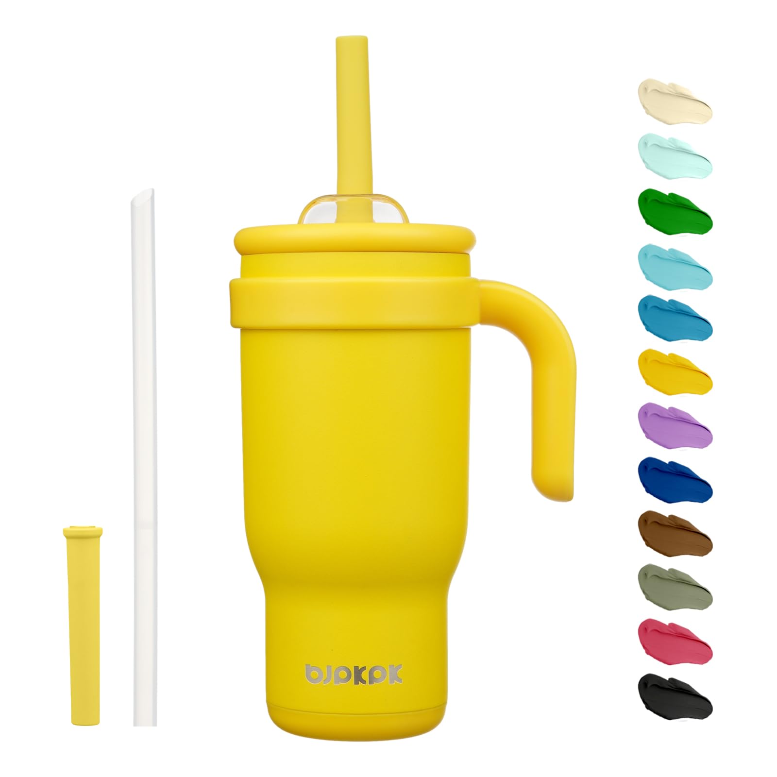 BJPKPK 40 OZ Insulated Travel Tumbler with Handle and Straw, Stainless Steel Water Bottle, Double Wall Vacuum Insulated Mug, for Work, Car, Travel, Olive Green