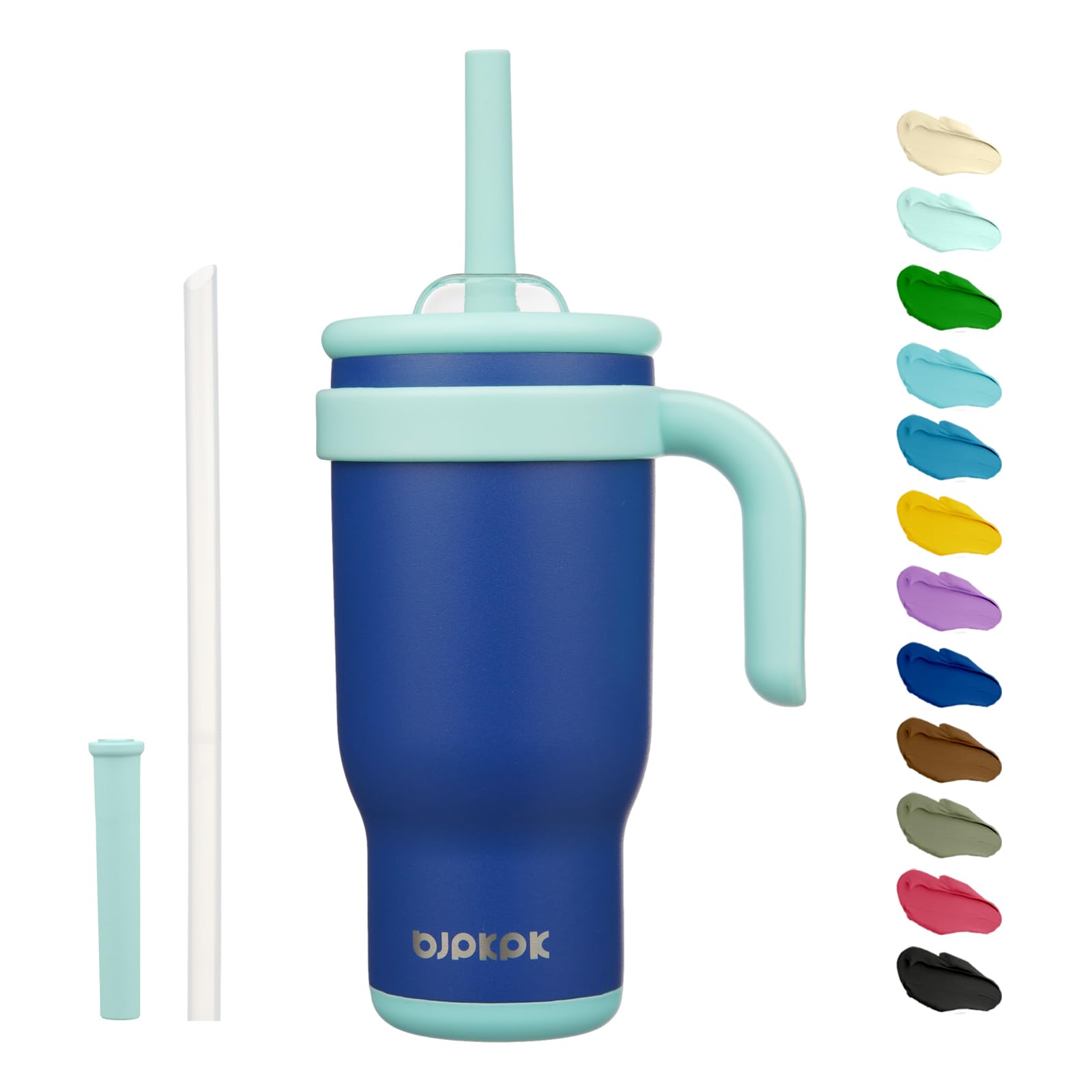 BJPKPK 40 OZ Insulated Travel Tumbler with Handle and Straw, Stainless Steel Water Bottle, Double Wall Vacuum Insulated Mug, for Work, Car, Travel, Olive Green