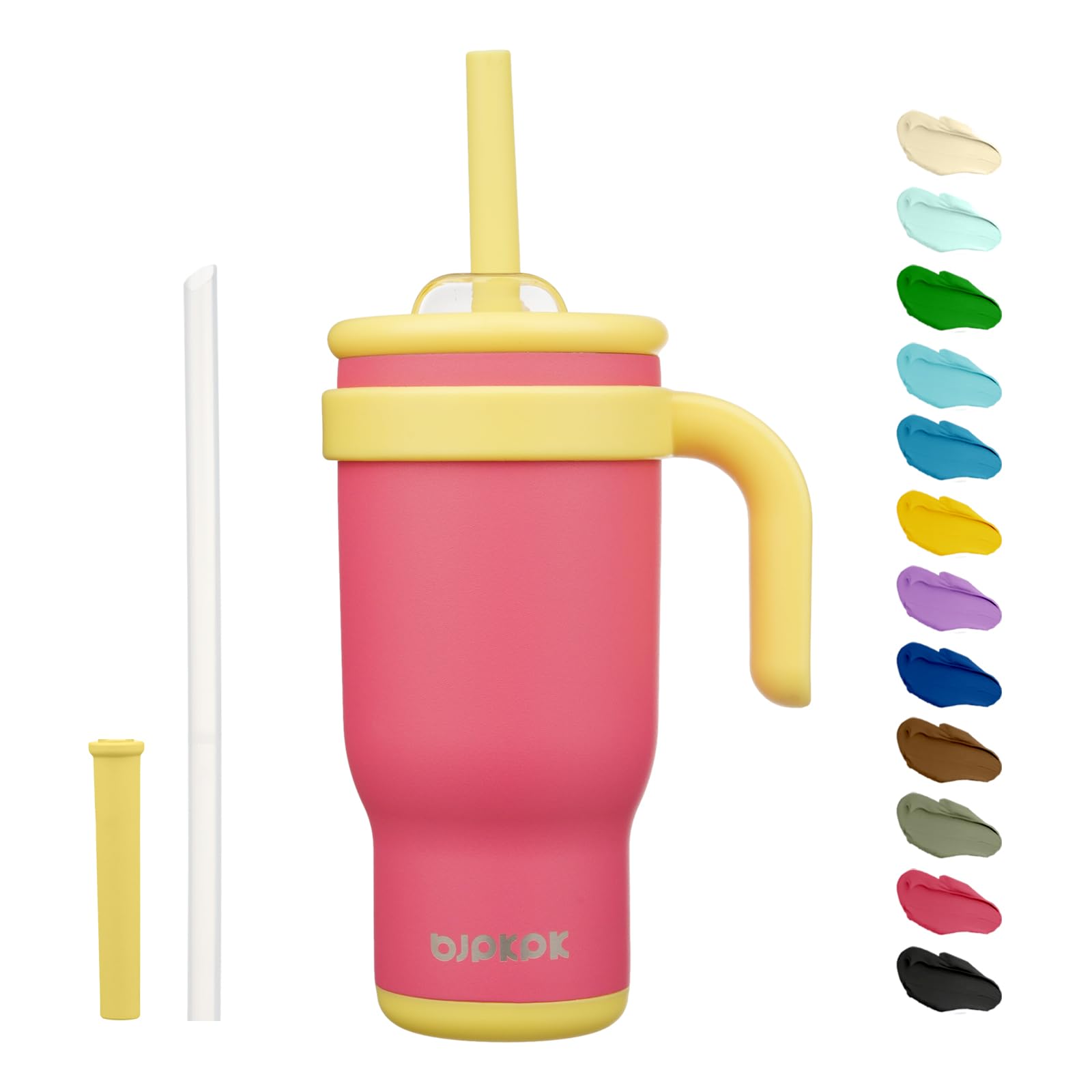 BJPKPK 40 OZ Insulated Travel Tumbler with Handle and Straw, Stainless Steel Water Bottle, Double Wall Vacuum Insulated Mug, for Work, Car, Travel, Olive Green