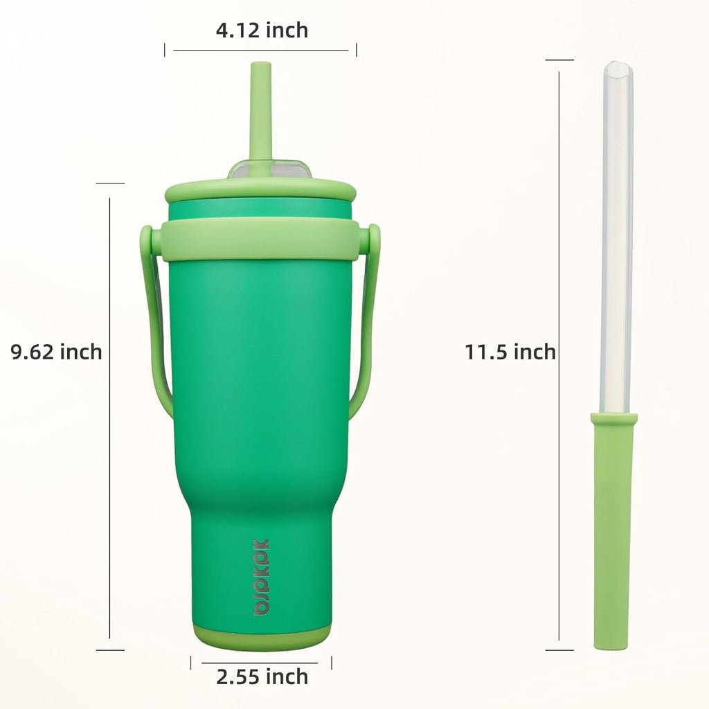 BJPKPK 40 OZ Insulated Travel Tumbler with Handle and Straw, Stainless Steel Water Bottle, Double Wall Vacuum Insulated Mug, for Work, Car, Travel, Olive Green