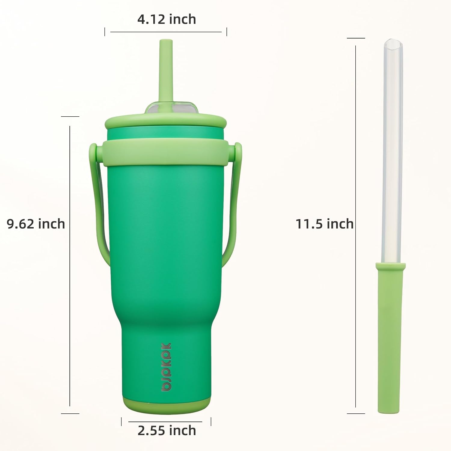 BJPKPK 40 OZ Insulated Travel Tumbler with Handle and Straw, Stainless Steel Water Bottle, Double Wall Vacuum Insulated Mug, for Work, Car, Travel, Olive Green