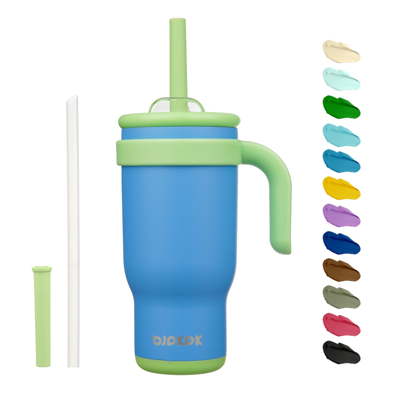 BJPKPK 40 OZ Insulated Travel Tumbler with Handle and Straw, Stainless Steel Water Bottle, Double Wall Vacuum Insulated Mug, for Work, Car, Travel, Olive Green