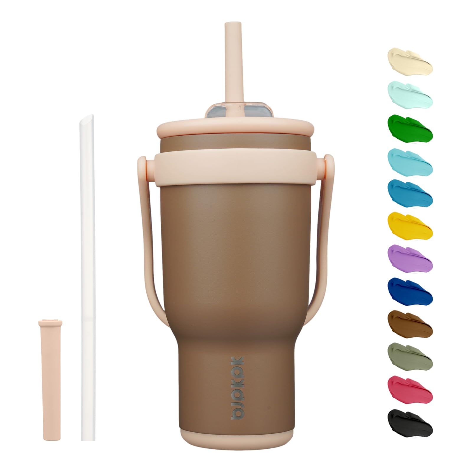 BJPKPK 40 OZ Insulated Travel Tumbler with Handle and Straw, Stainless Steel Water Bottle, Double Wall Vacuum Insulated Mug, for Work, Car, Travel, Olive Green