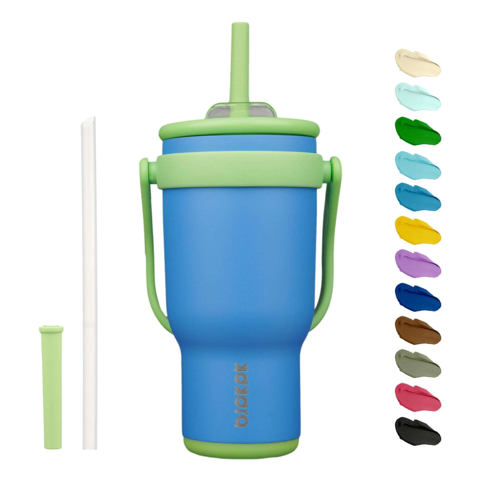 BJPKPK 40 OZ Insulated Travel Tumbler with Handle and Straw, Stainless Steel Water Bottle, Double Wall Vacuum Insulated Mug, for Work, Car, Travel, Olive Green