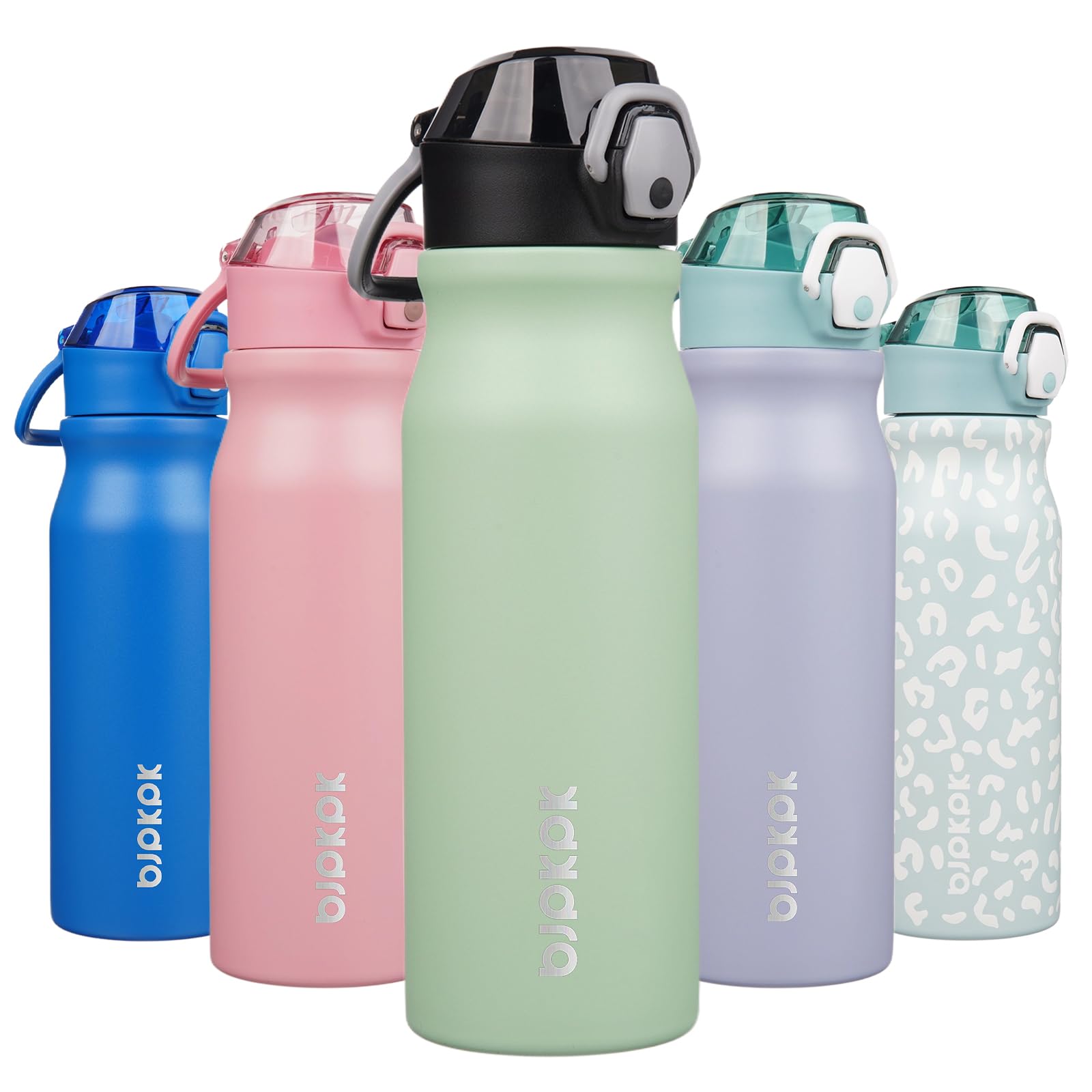 BJPKPK Water Bottle with Straw 18oz Insulated Water Bottles Reusable Stainless Steel Metal Thermal Flask with Leak Proof Lockable Lid and Carry Handle,Light Pink