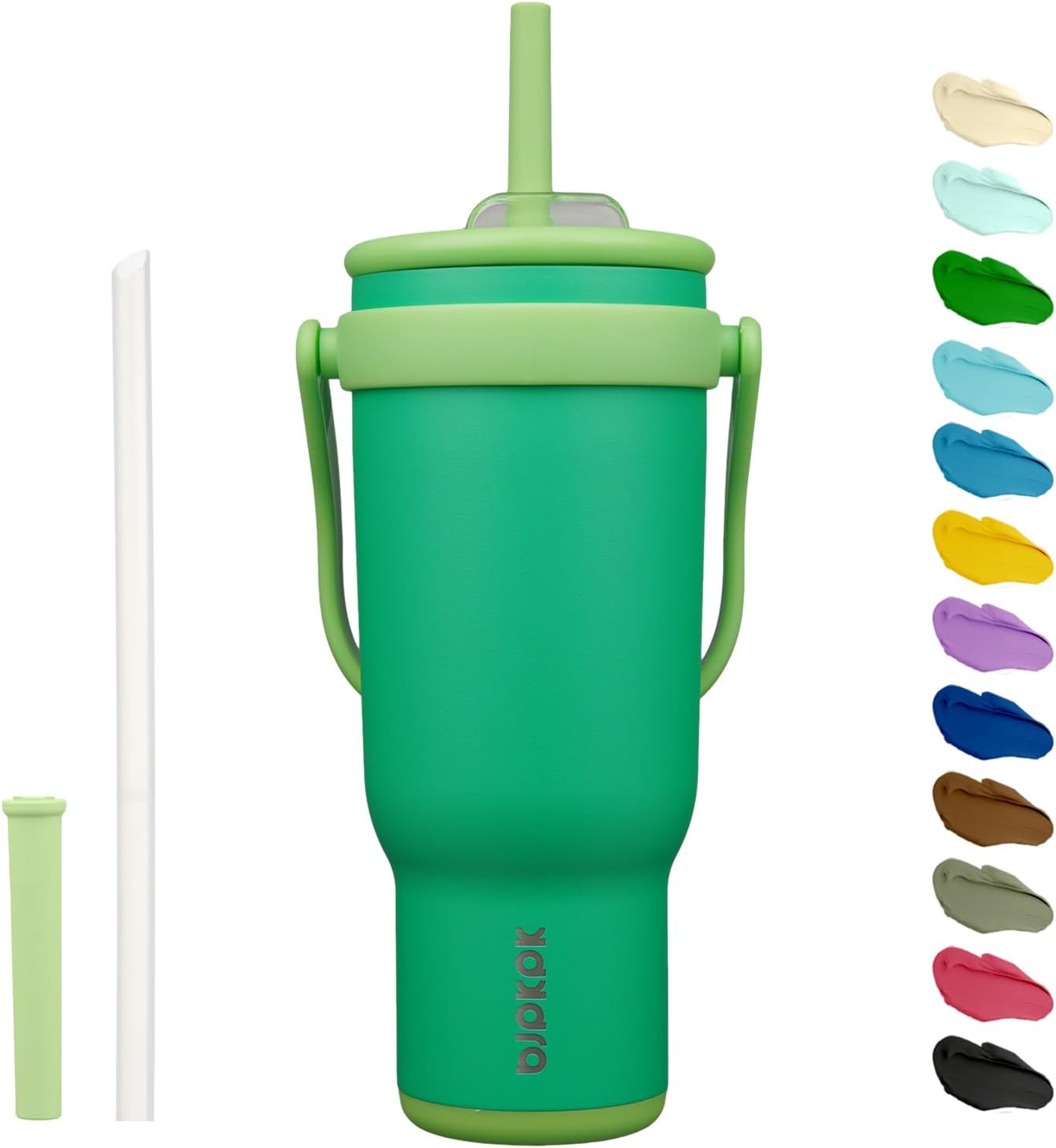 BJPKPK 40 OZ Insulated Travel Tumbler with Handle and Straw, Stainless Steel Water Bottle, Double Wall Vacuum Insulated Mug, for Work, Car, Travel, Olive Green