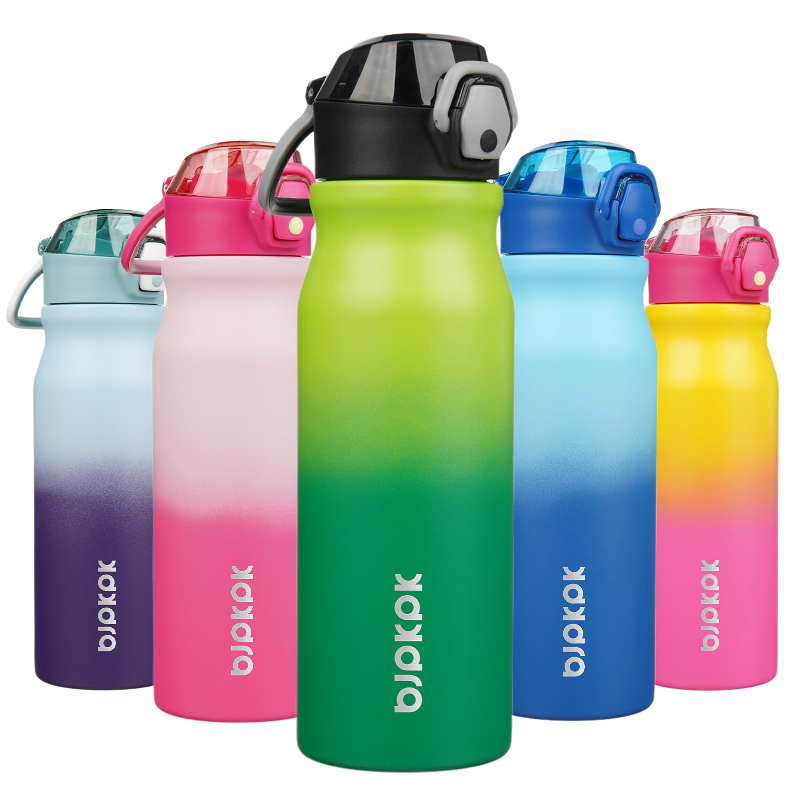 BJPKPK Water Bottle with Straw 18oz Insulated Water Bottles Reusable Stainless Steel Metal Thermal Flask with Leak Proof Lockable Lid and Carry Handle,Light Pink