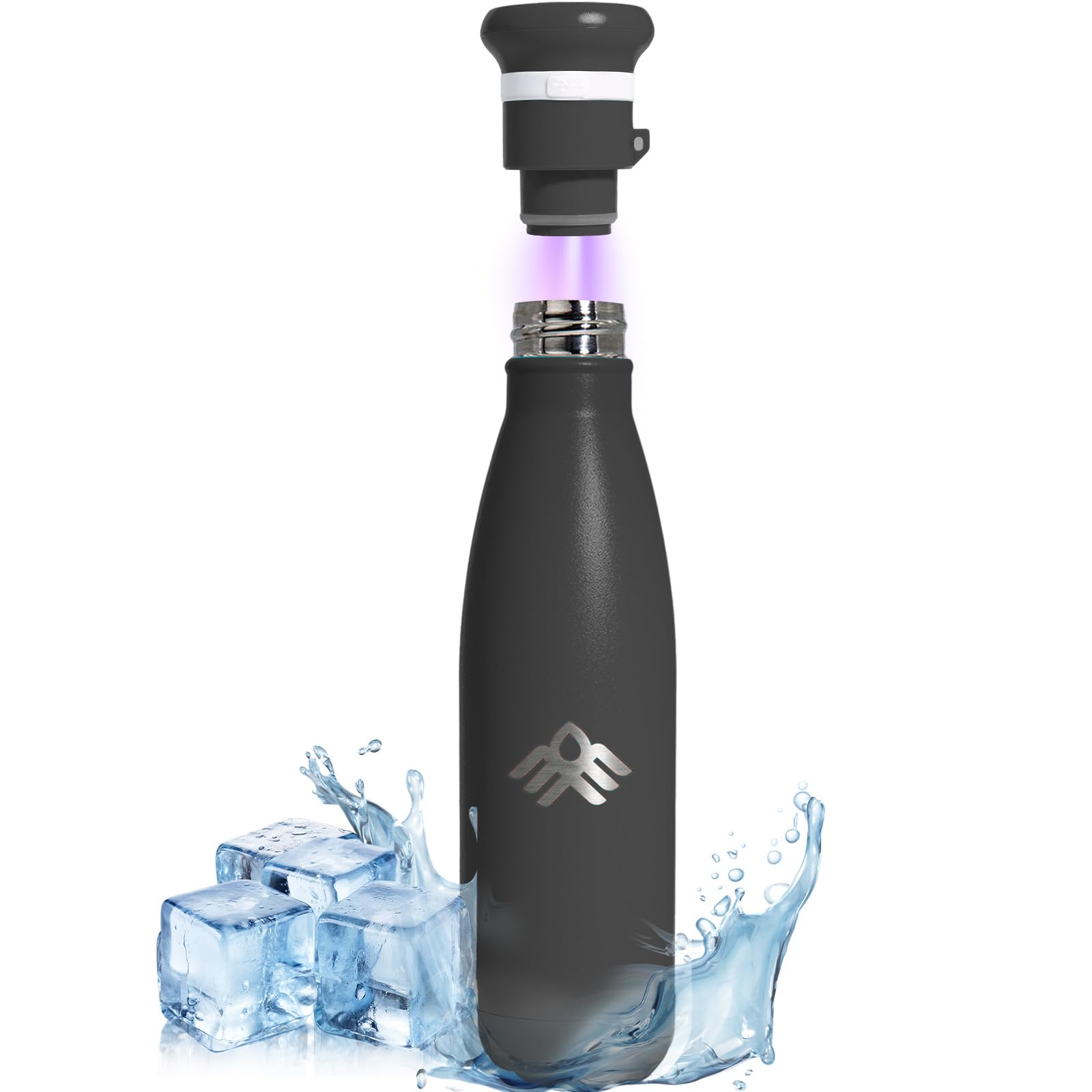 27oz Smart Self Cleaning Water Large Bottle Artic 304 Stainless Steel Insulated Light Purifying Bottle LED + Activated-Carbon Filter USB-C Rechargeable BPA-Free for Outdoor & Sports