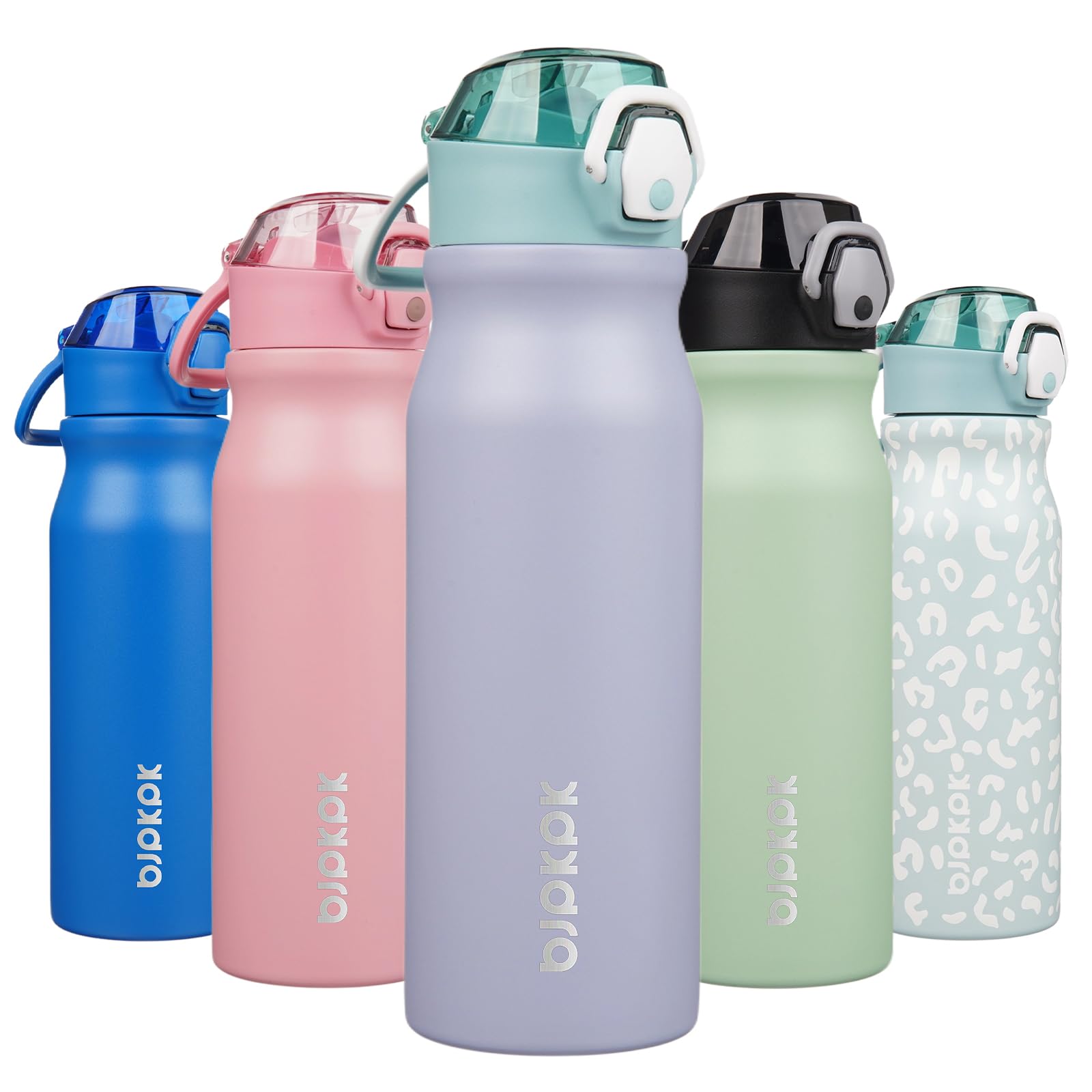 BJPKPK Water Bottle with Straw 18oz Insulated Water Bottles Reusable Stainless Steel Metal Thermal Flask with Leak Proof Lockable Lid and Carry Handle,Light Pink