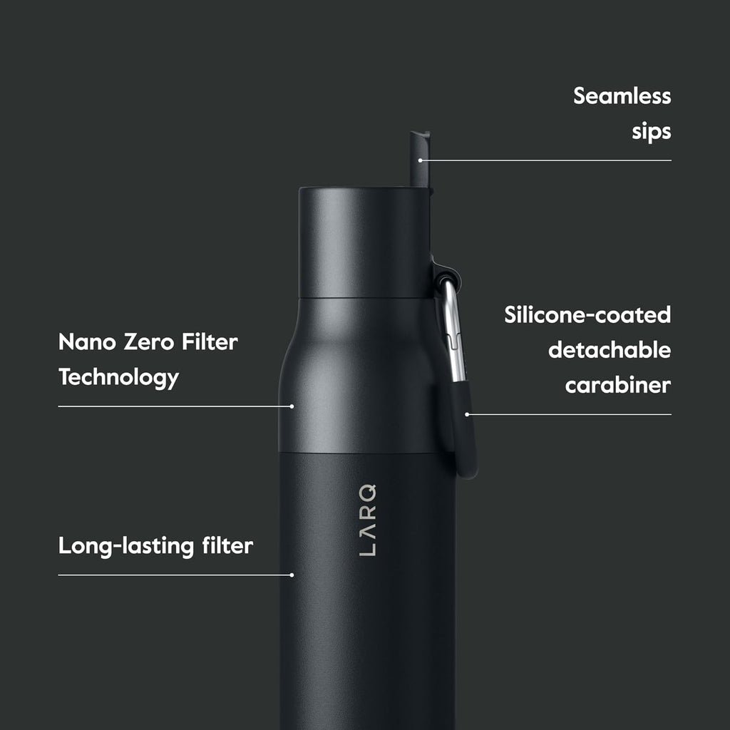 LARQ Bottle Filtered - Insulated Stainless Steel Water Bottle BPA Free with Nano Zero technology and long-lasting filters, Obsidian Black, 17oz