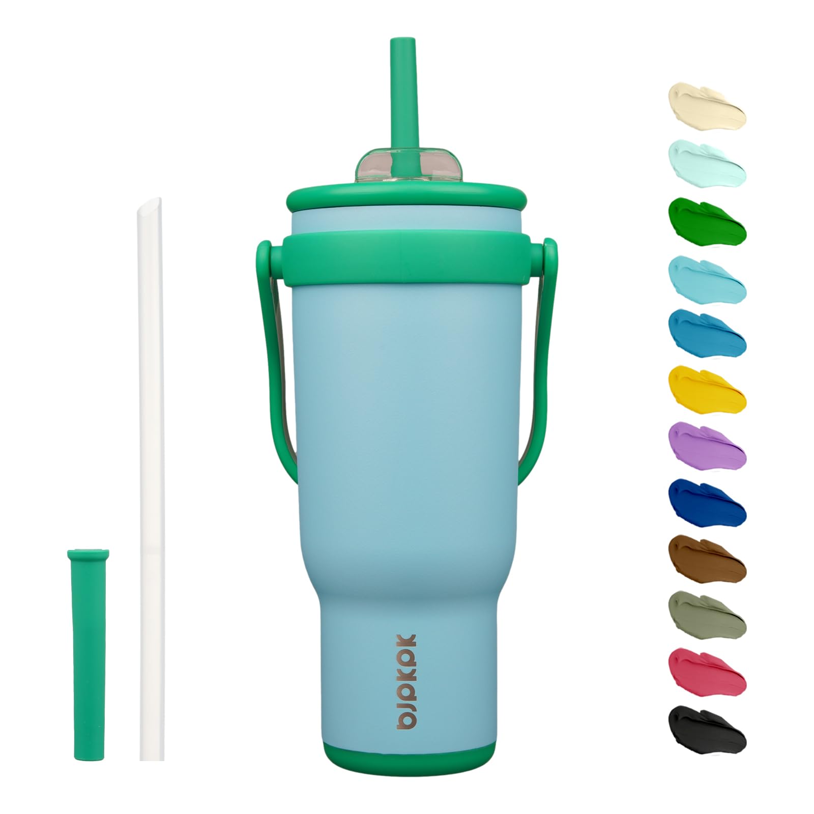 BJPKPK 40 OZ Insulated Travel Tumbler with Handle and Straw, Stainless Steel Water Bottle, Double Wall Vacuum Insulated Mug, for Work, Car, Travel, Olive Green