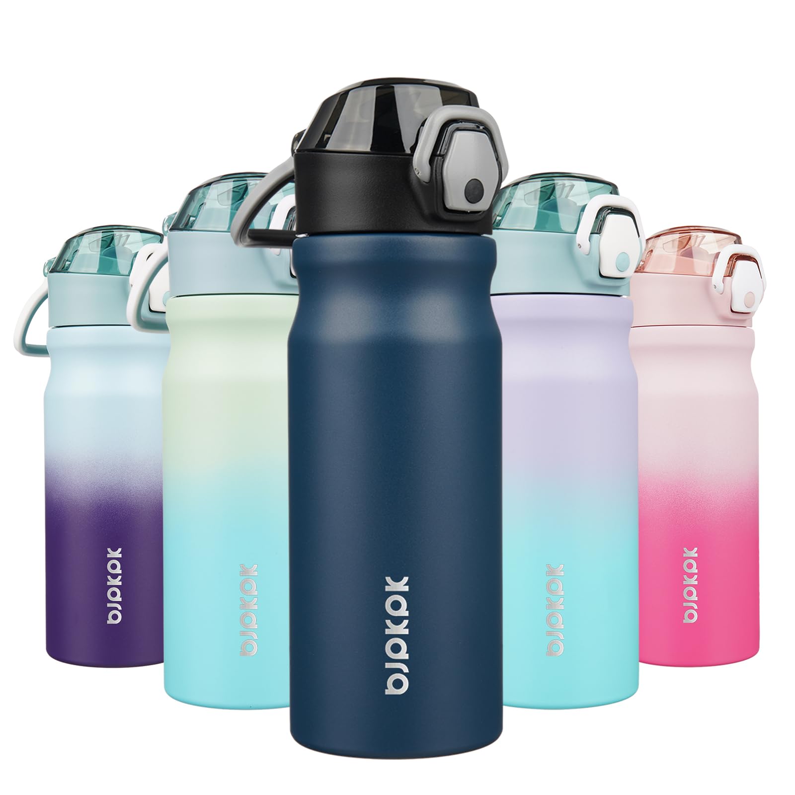 BJPKPK Water Bottle with Straw 18oz Insulated Water Bottles Reusable Stainless Steel Metal Thermal Flask with Leak Proof Lockable Lid and Carry Handle,Light Pink