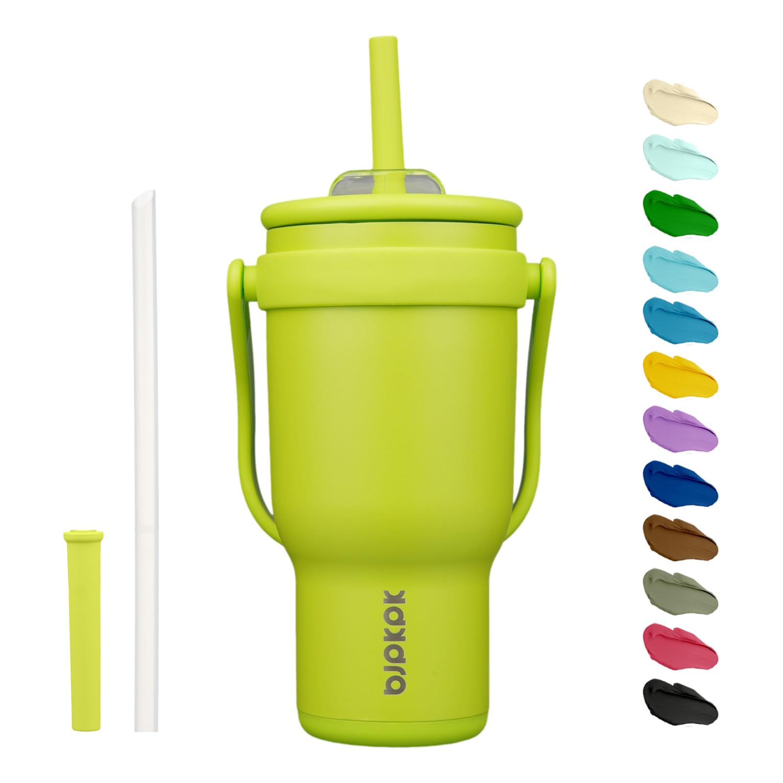 BJPKPK 40 OZ Insulated Travel Tumbler with Handle and Straw, Stainless Steel Water Bottle, Double Wall Vacuum Insulated Mug, for Work, Car, Travel, Olive Green