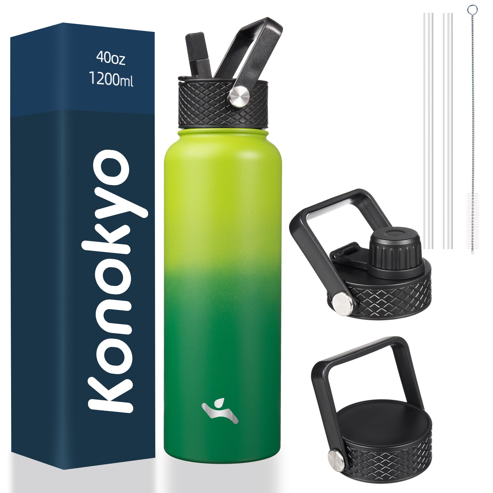 22oz Stainless Steel Bottles with 3 Lids Sport Insulated Water Bottle,Macaron Green