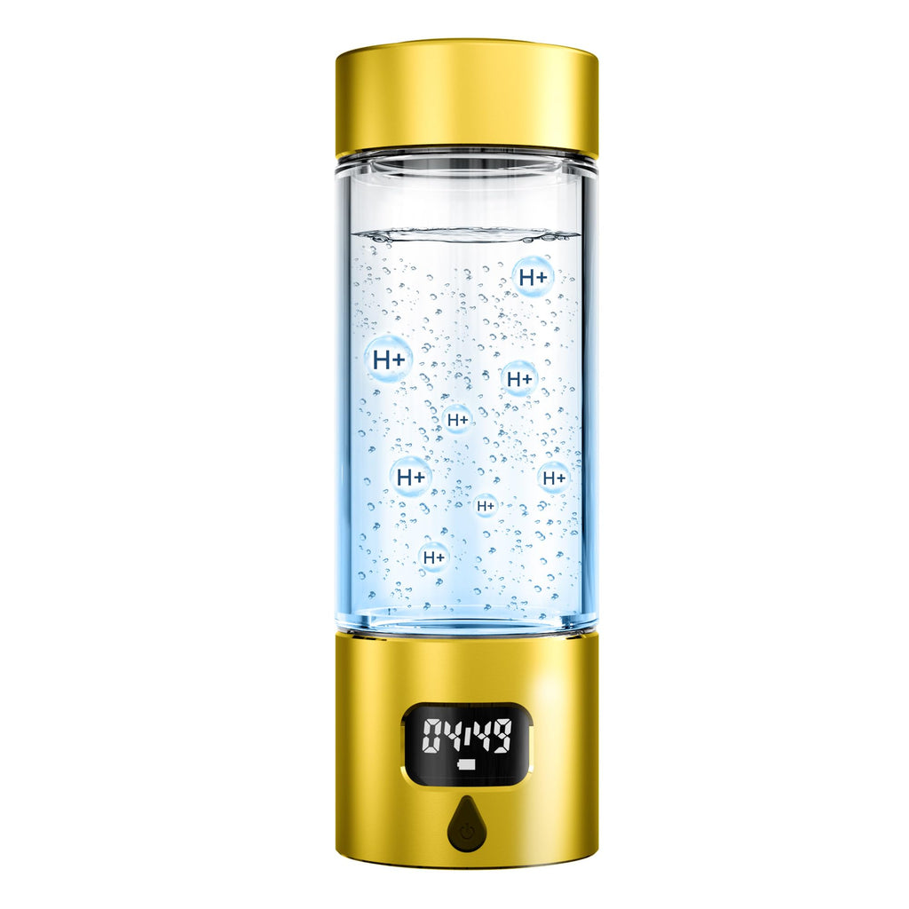 Hydrogen Water Bottle - Portable, Rechargeable, LED Timer, Aluminum and Glass, 5000 PPB Hydrogen in 10 Minutes, for Husband, Father, Friend & Family, for Sports, Home, Office (Black, 340ml)