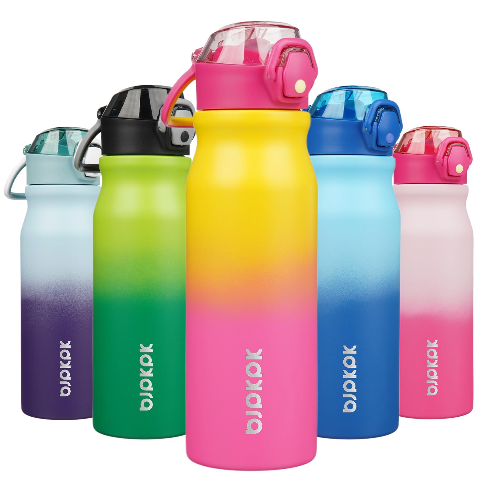 BJPKPK Water Bottle with Straw 18oz Insulated Water Bottles Reusable Stainless Steel Metal Thermal Flask with Leak Proof Lockable Lid and Carry Handle,Light Pink