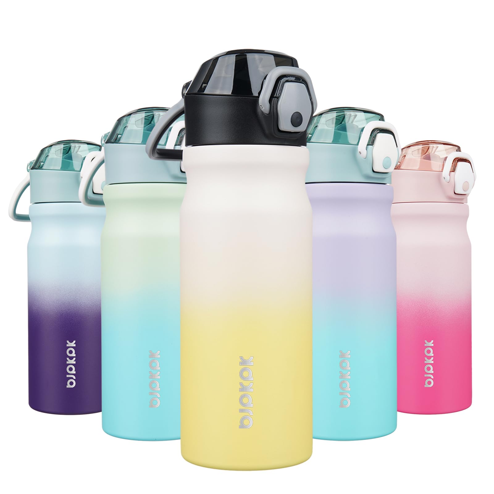 BJPKPK Water Bottle with Straw 18oz Insulated Water Bottles Reusable Stainless Steel Metal Thermal Flask with Leak Proof Lockable Lid and Carry Handle,Light Pink