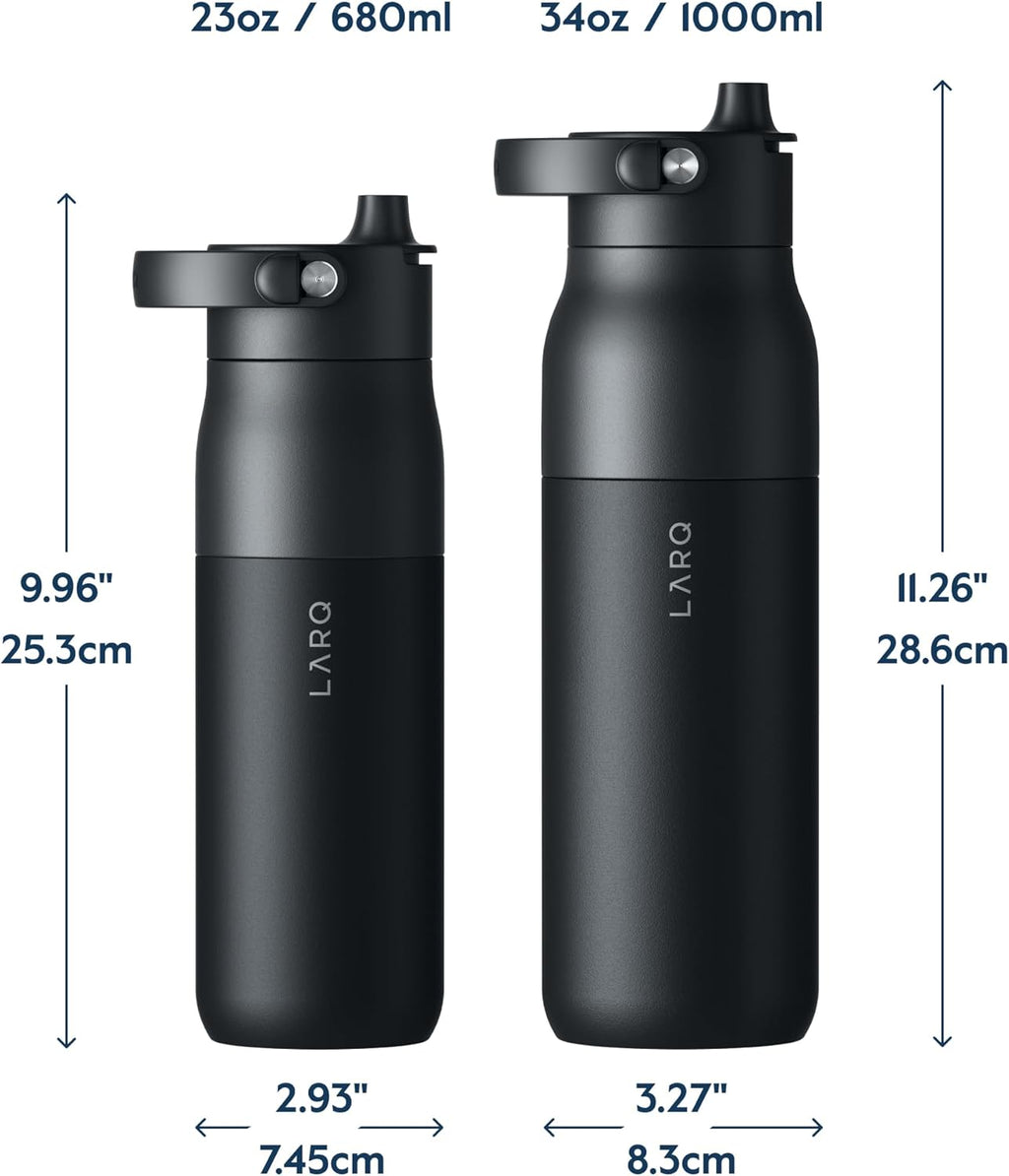 LARQ Twice as Nice Set Bottle Swig Top 23oz - Insulated Stainless Steel Water Bottle With Built-In Silicone Handle, Mojave Dune & Obsidian Black