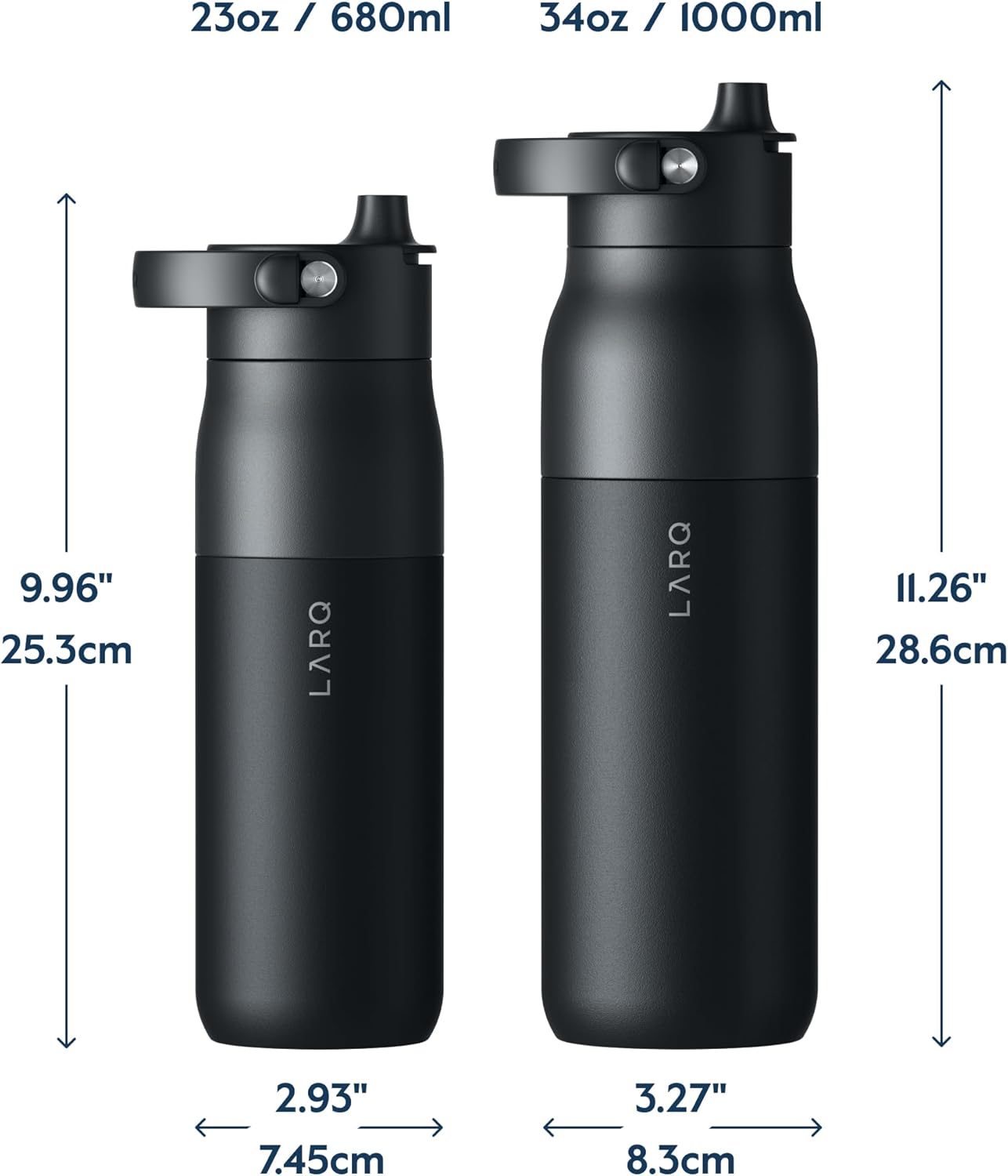 LARQ Twice as Nice Set Bottle Swig Top 23oz - Insulated Stainless Steel Water Bottle With Built-In Silicone Handle, Mojave Dune & Obsidian Black