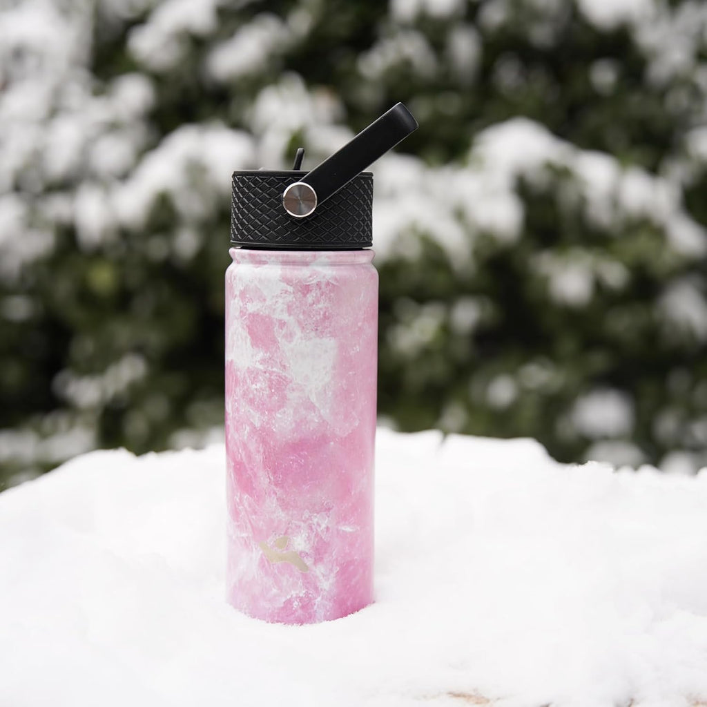 22oz Stainless Steel Bottles with 3 Lids Sport Insulated Water Bottle,Marble Blossom