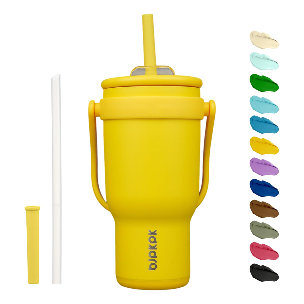 BJPKPK 40 OZ Insulated Travel Tumbler with Handle and Straw, Stainless Steel Water Bottle, Double Wall Vacuum Insulated Mug, for Work, Car, Travel, Olive Green