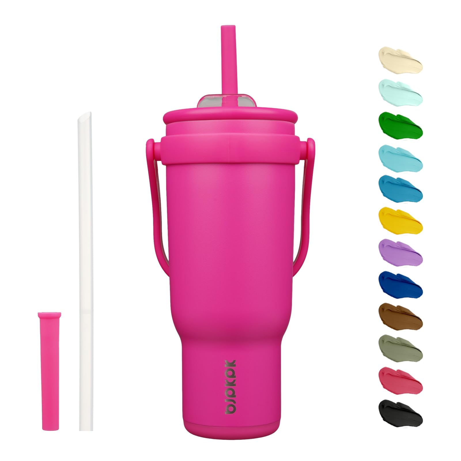 BJPKPK 40 OZ Insulated Travel Tumbler with Handle and Straw, Stainless Steel Water Bottle, Double Wall Vacuum Insulated Mug, for Work, Car, Travel, Olive Green