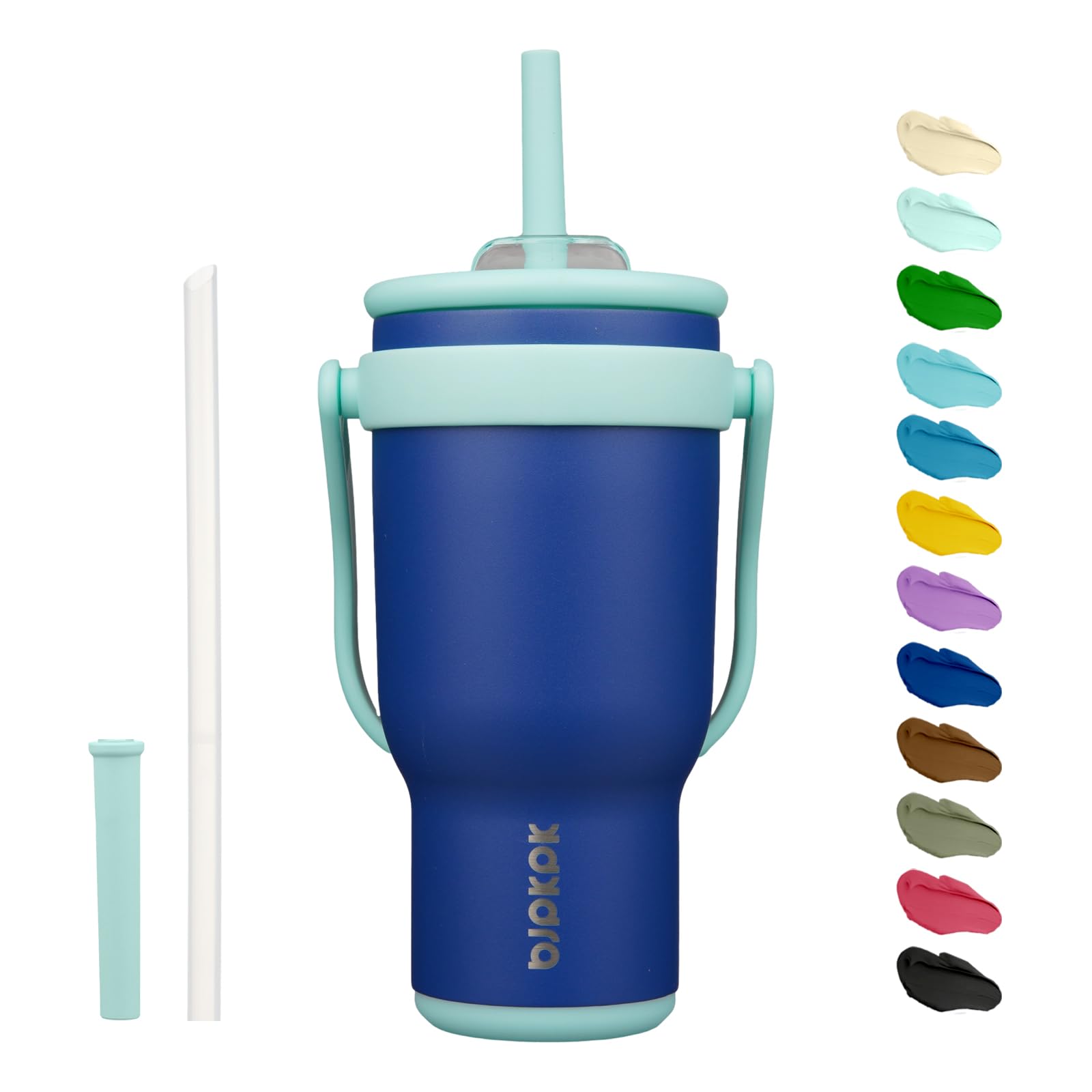 BJPKPK 40 OZ Insulated Travel Tumbler with Handle and Straw, Stainless Steel Water Bottle, Double Wall Vacuum Insulated Mug, for Work, Car, Travel, Olive Green