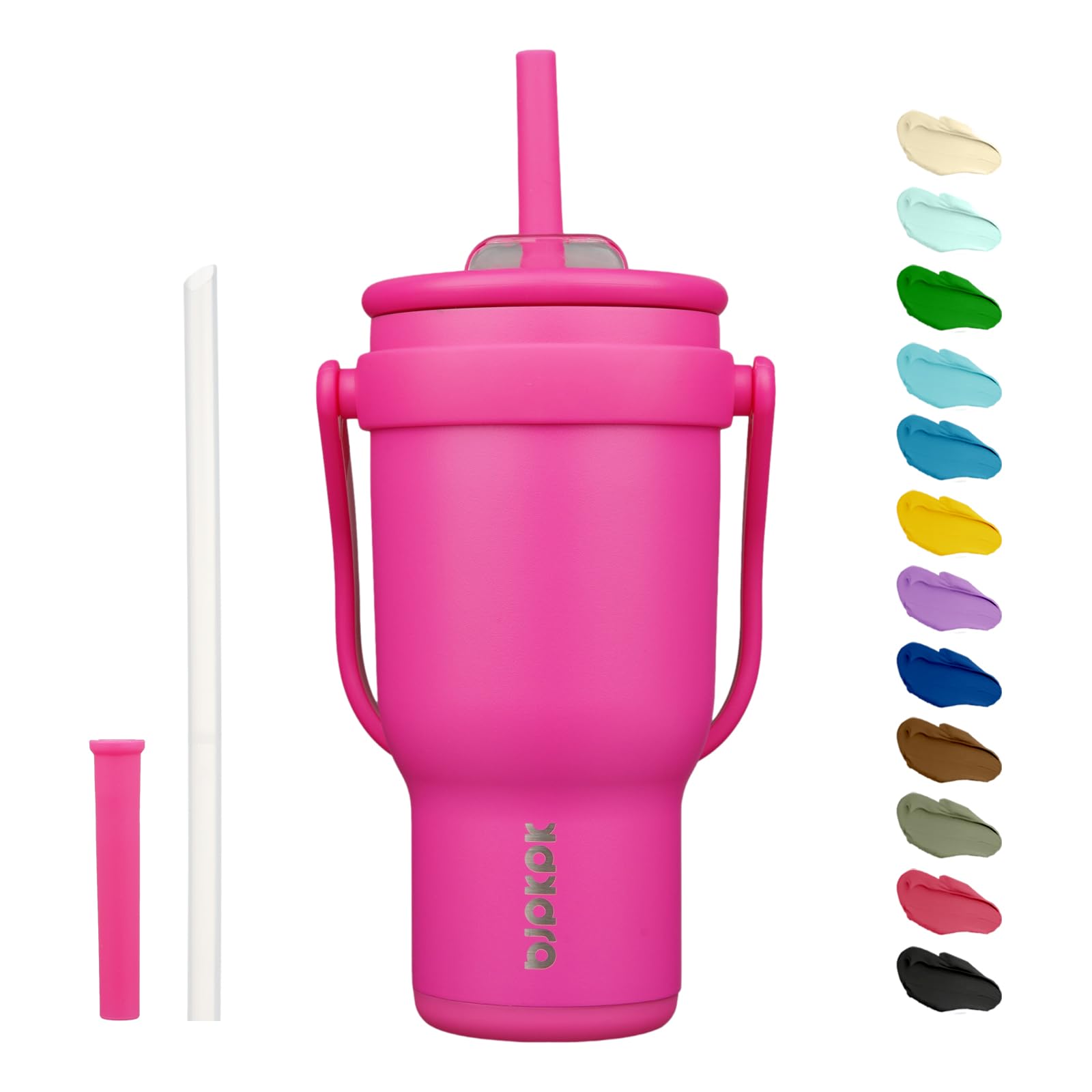 BJPKPK 40 OZ Insulated Travel Tumbler with Handle and Straw, Stainless Steel Water Bottle, Double Wall Vacuum Insulated Mug, for Work, Car, Travel, Olive Green