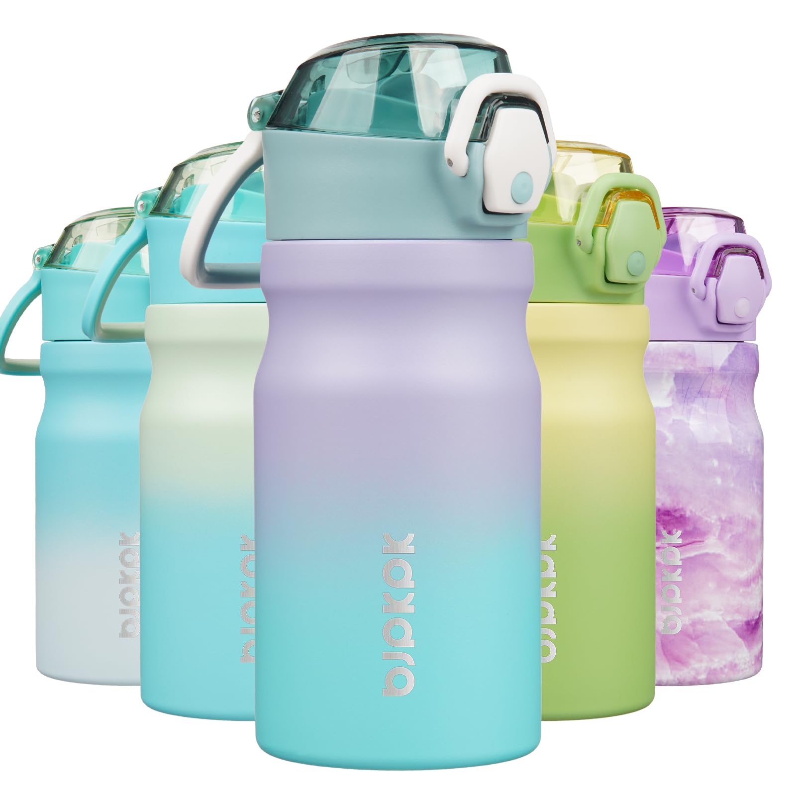 BJPKPK Water Bottle with Straw 18oz Insulated Water Bottles Reusable Stainless Steel Metal Thermal Flask with Leak Proof Lockable Lid and Carry Handle,Light Pink