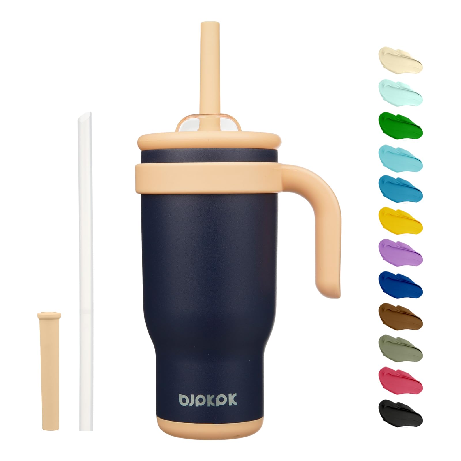 BJPKPK 40 OZ Insulated Travel Tumbler with Handle and Straw, Stainless Steel Water Bottle, Double Wall Vacuum Insulated Mug, for Work, Car, Travel, Olive Green