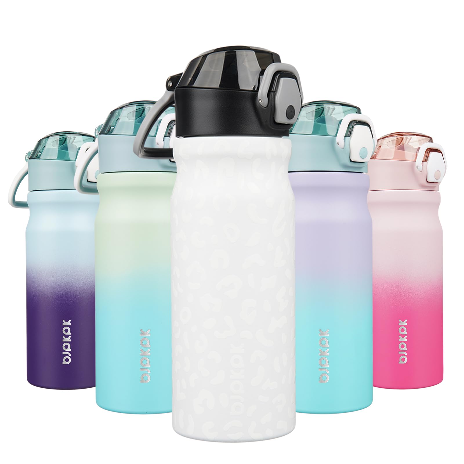 BJPKPK Water Bottle with Straw 18oz Insulated Water Bottles Reusable Stainless Steel Metal Thermal Flask with Leak Proof Lockable Lid and Carry Handle,Light Pink