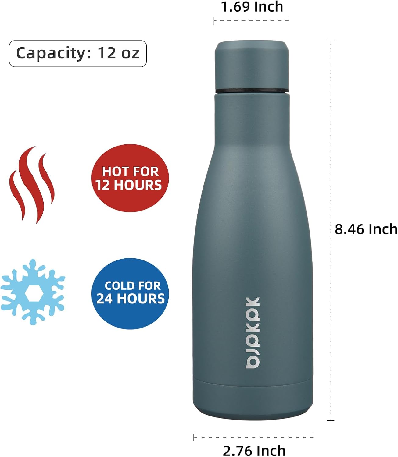 BJPKPK 12oz Water Bottles Stainless Steel Double Wall Vacuum Insulated Small Water Bottles for Travel,Deep Grey