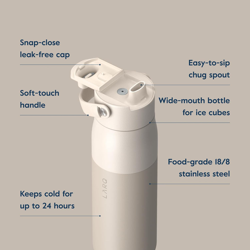 LARQ Twice as Nice Set Bottle Swig Top 23oz - Insulated Stainless Steel Water Bottle With Built-In Silicone Handle, Mojave Dune & Obsidian Black