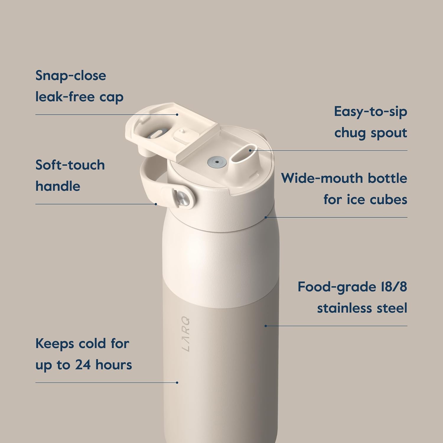 LARQ Twice as Nice Set Bottle Swig Top 23oz - Insulated Stainless Steel Water Bottle With Built-In Silicone Handle, Mojave Dune & Obsidian Black